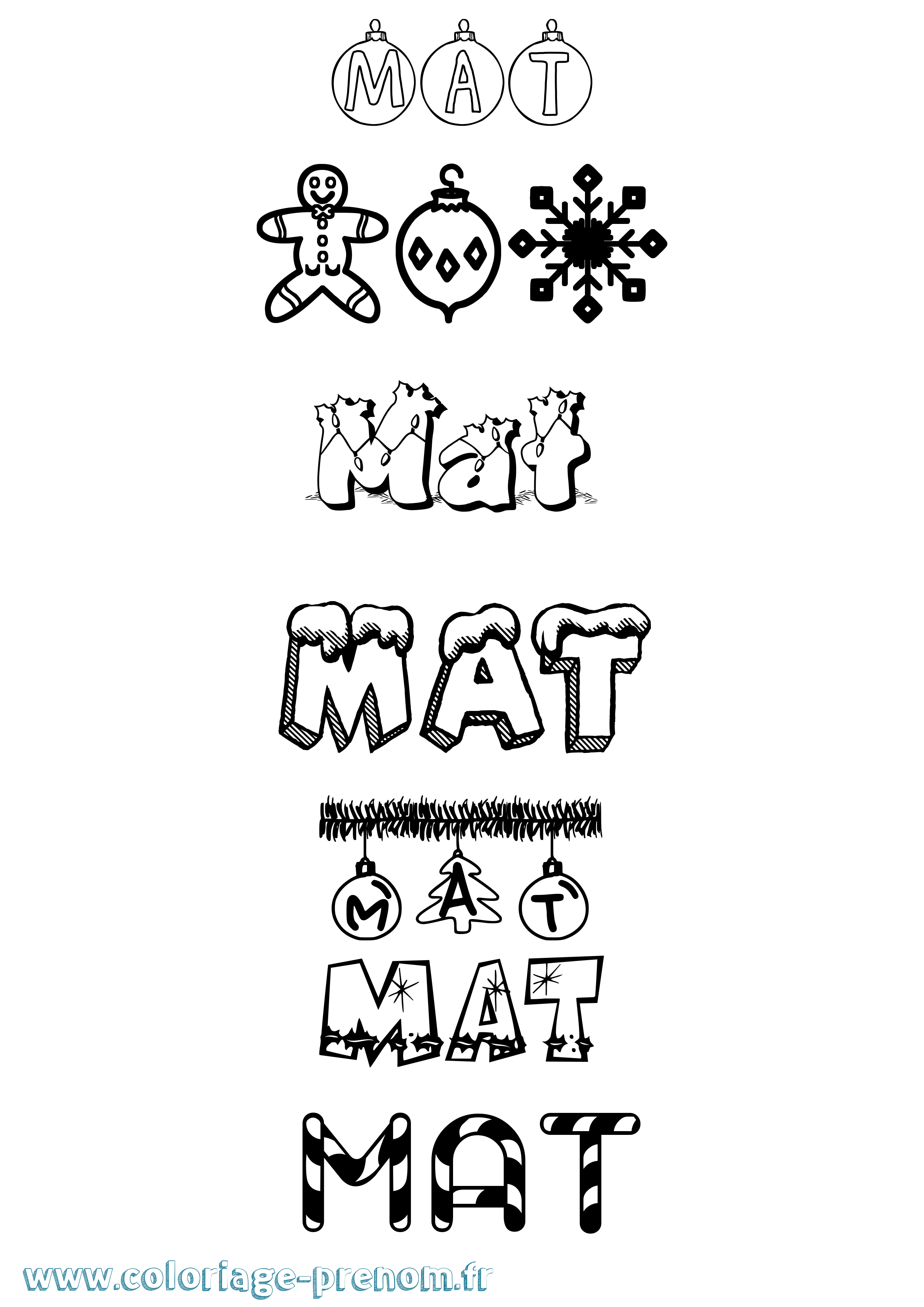 Coloriage prénom Mat Noël