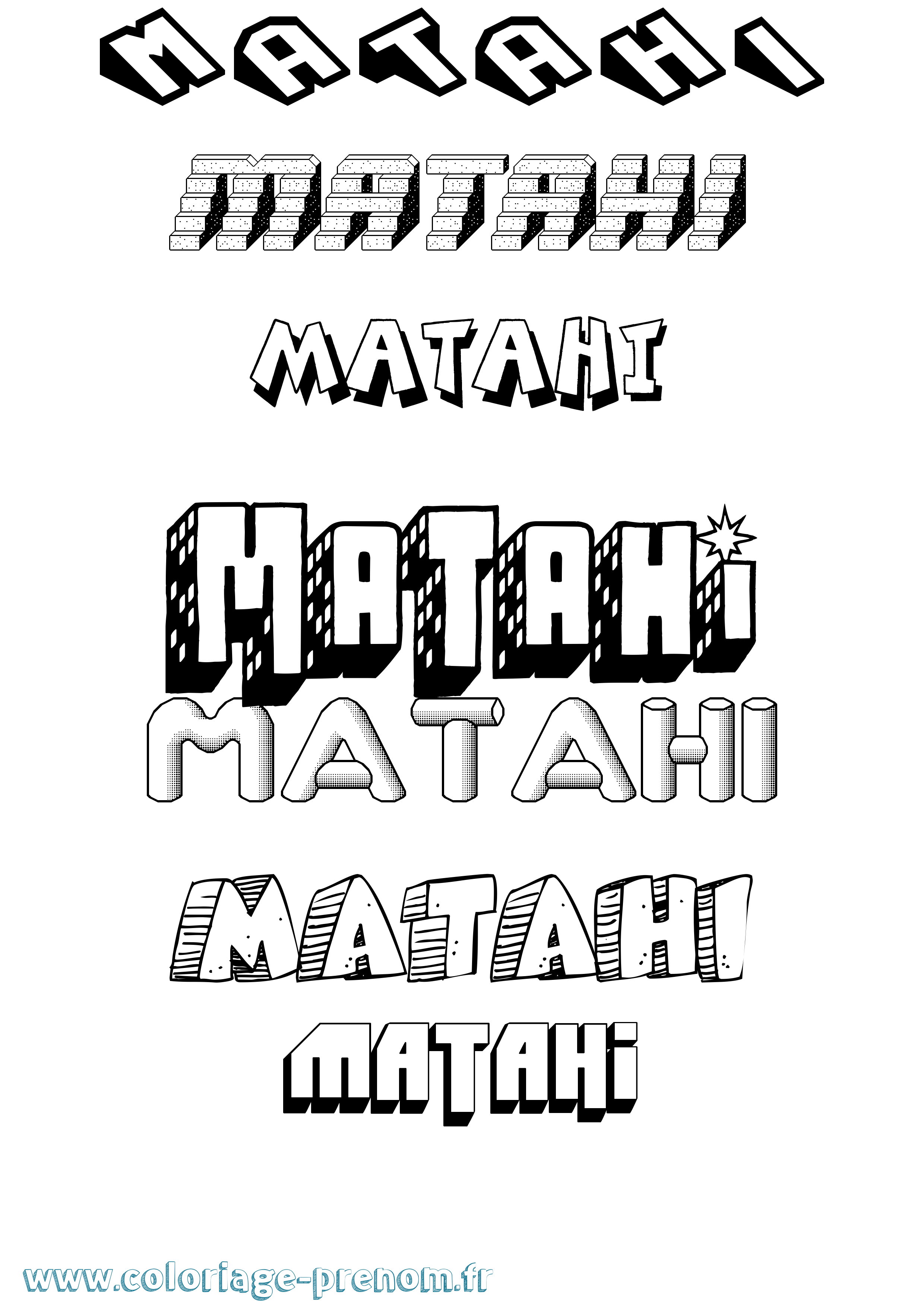 Coloriage prénom Matahi Effet 3D