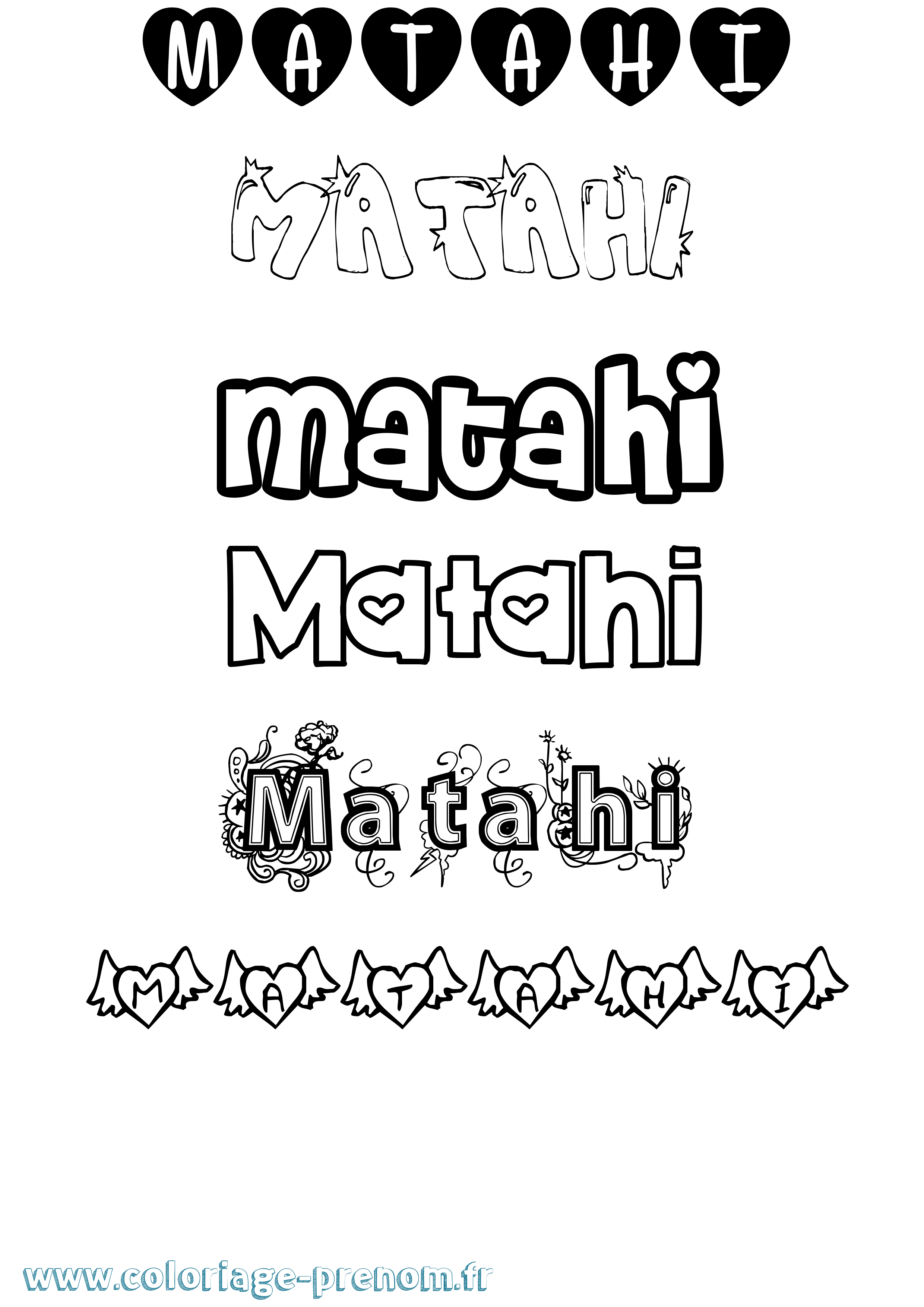 Coloriage prénom Matahi Girly