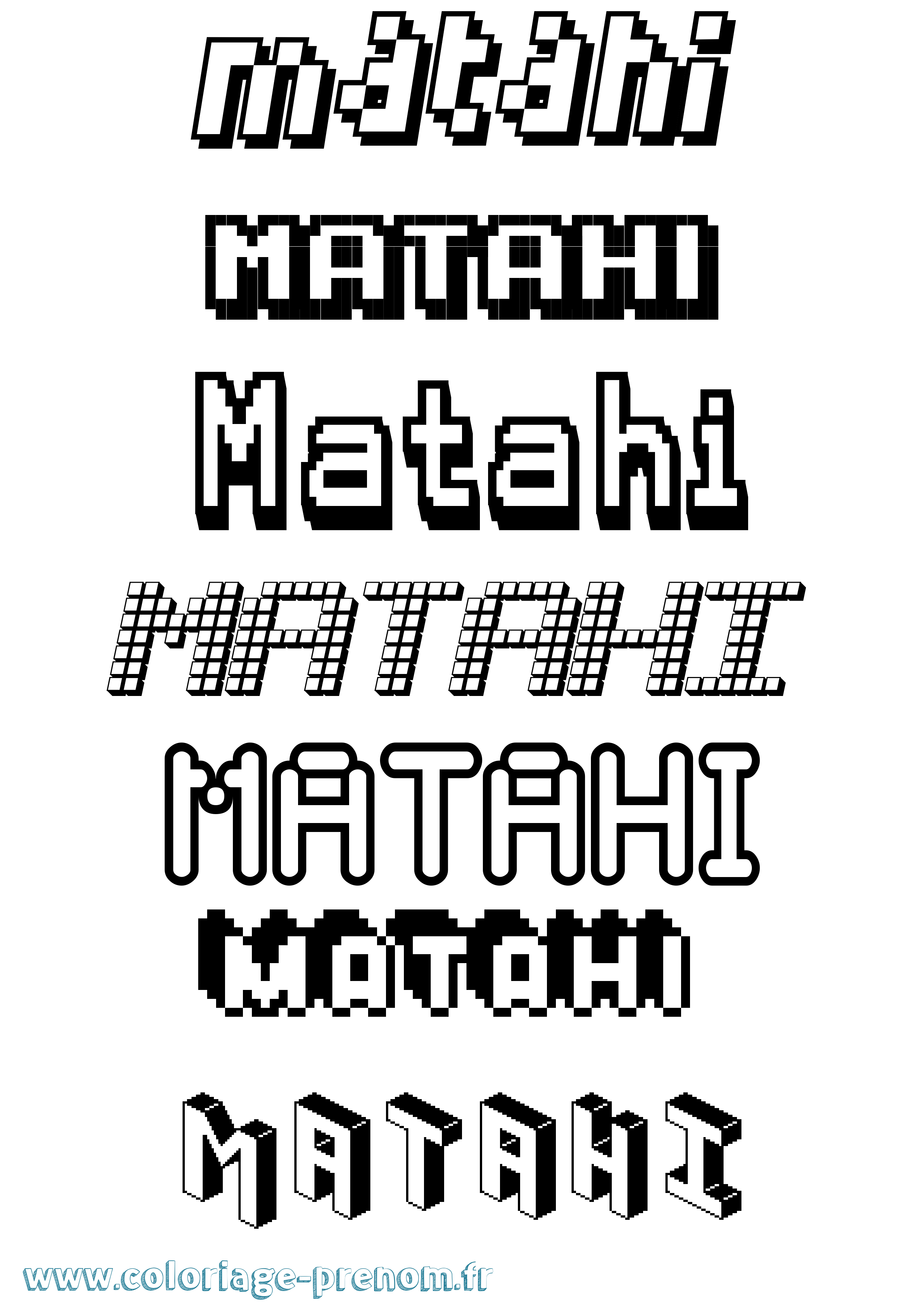 Coloriage prénom Matahi Pixel
