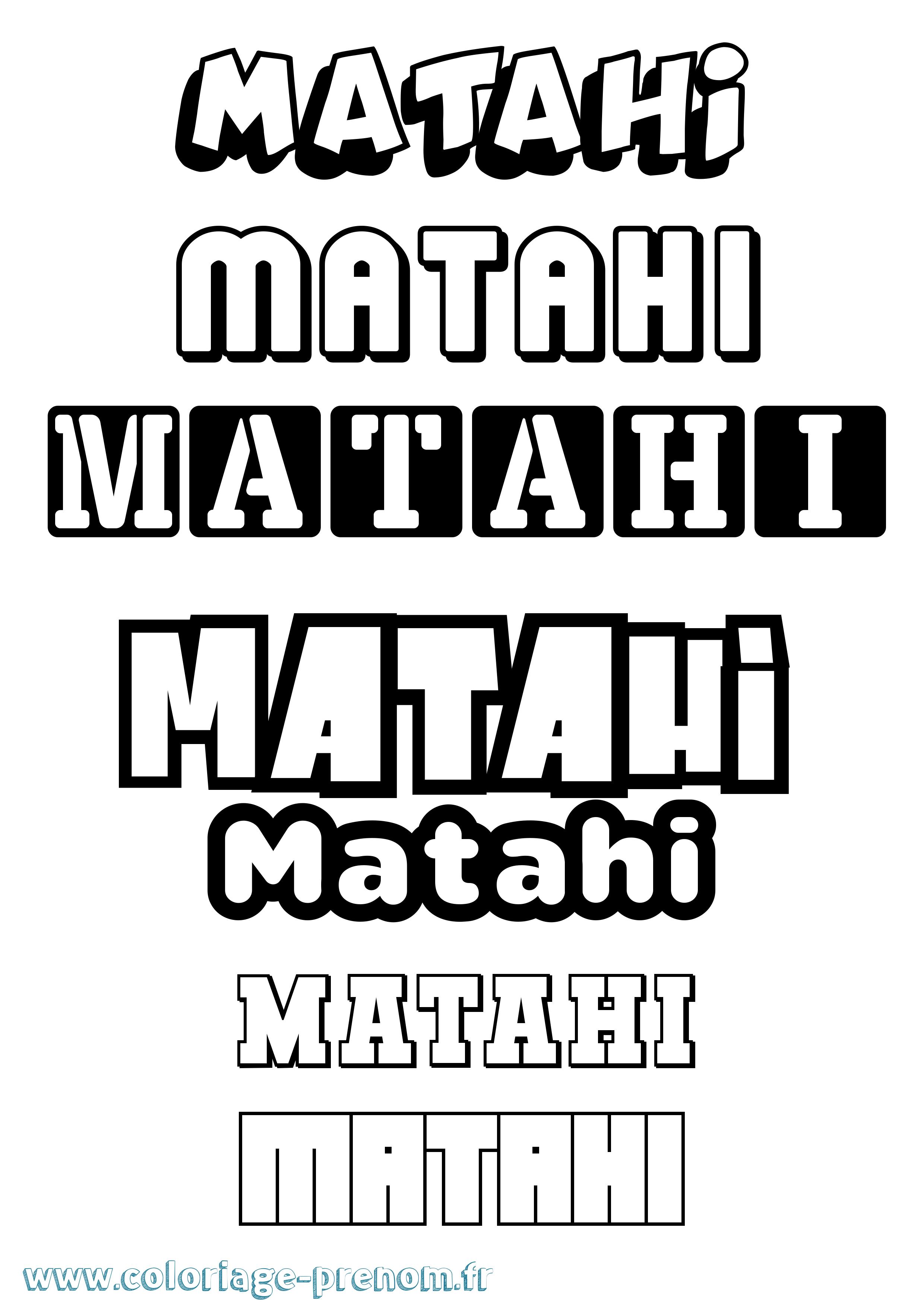 Coloriage prénom Matahi Simple