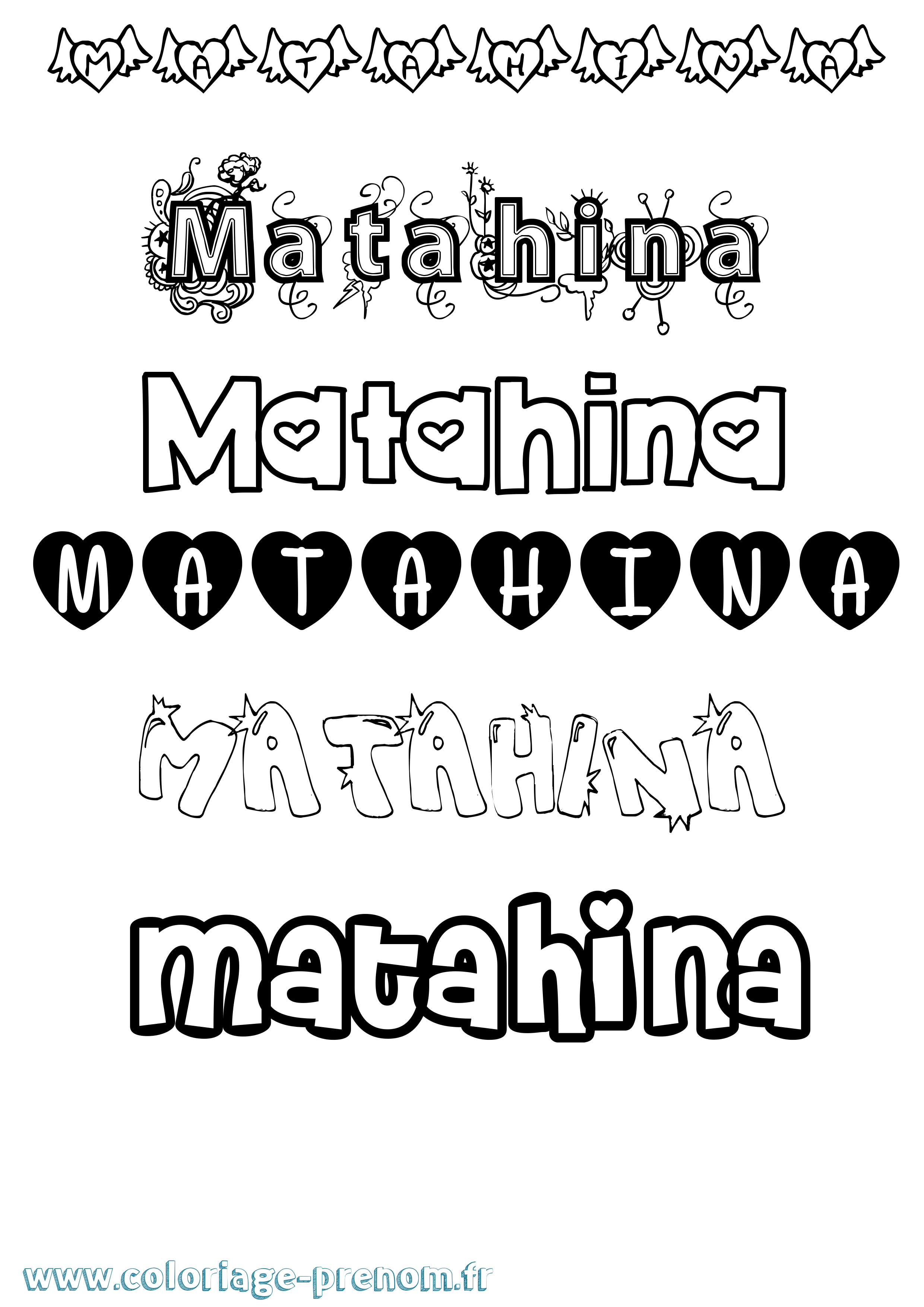 Coloriage prénom Matahina Girly