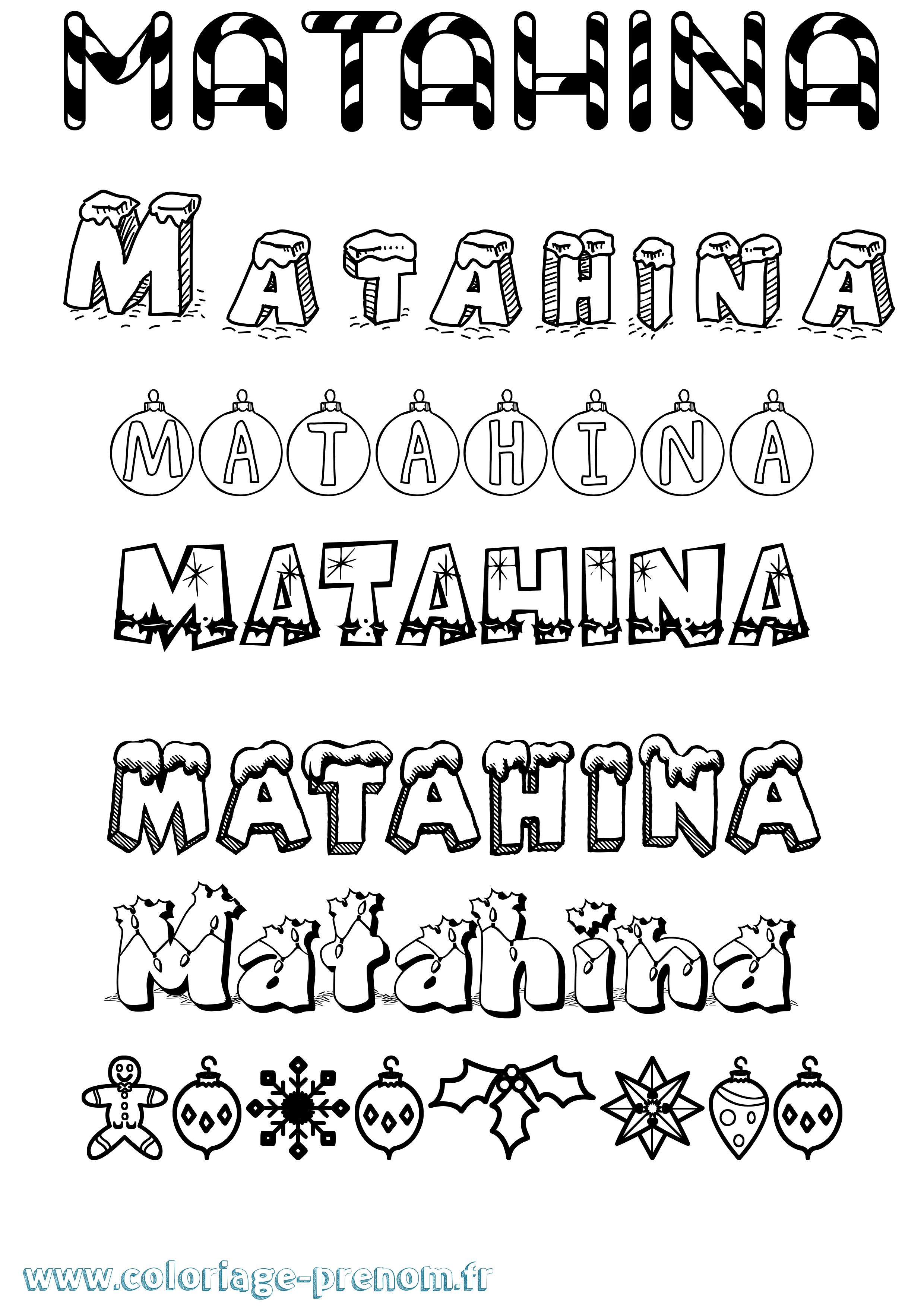 Coloriage prénom Matahina Noël