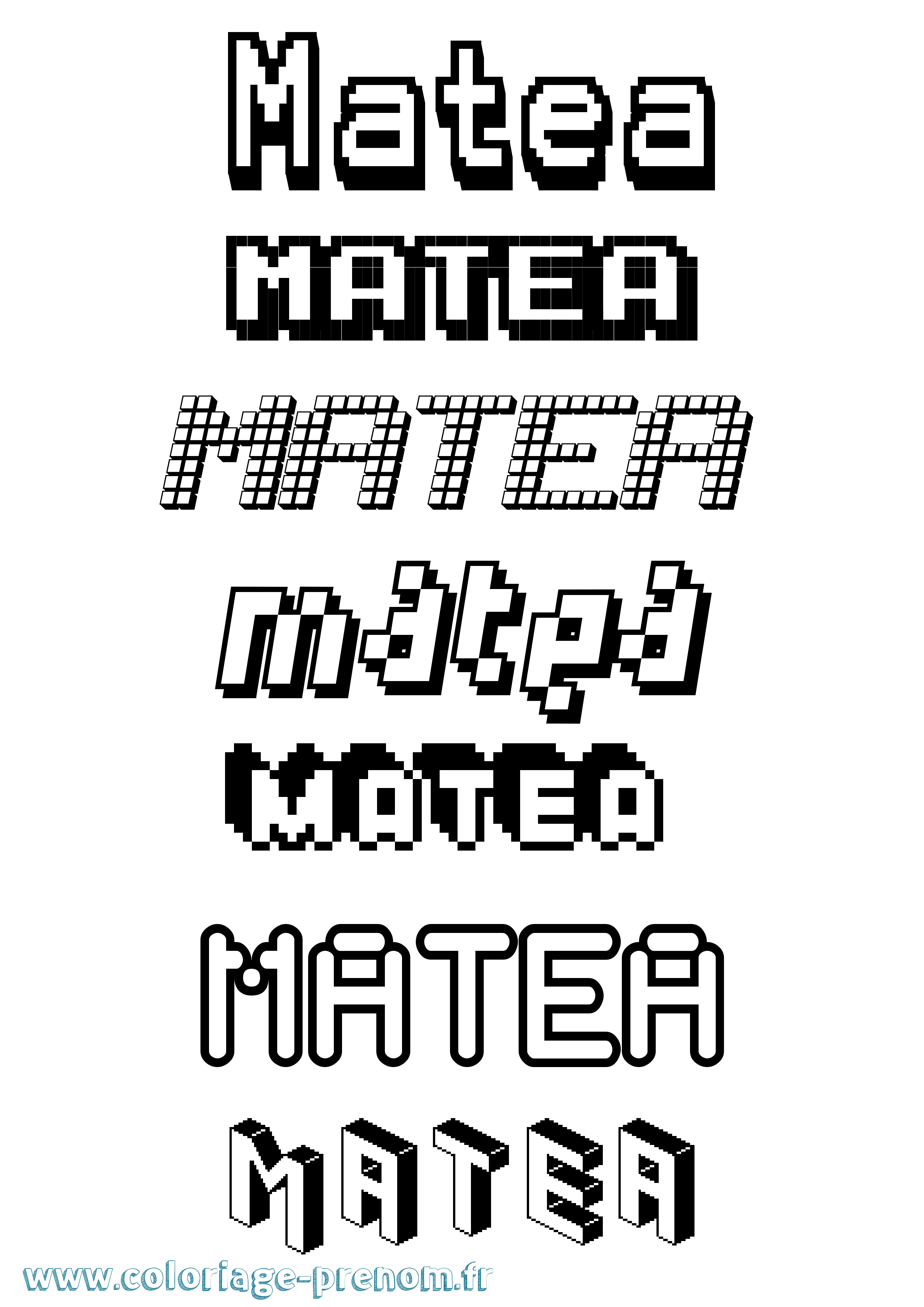 Coloriage prénom Matea Pixel