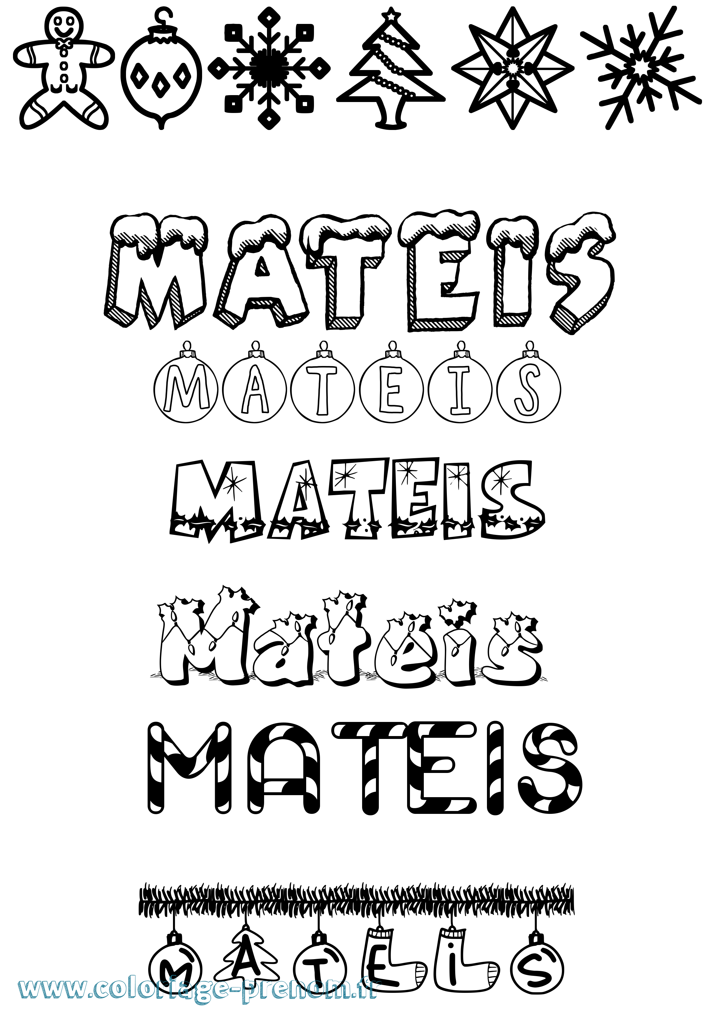 Coloriage Mateis Noël Coloriage prénom Mateis Noël