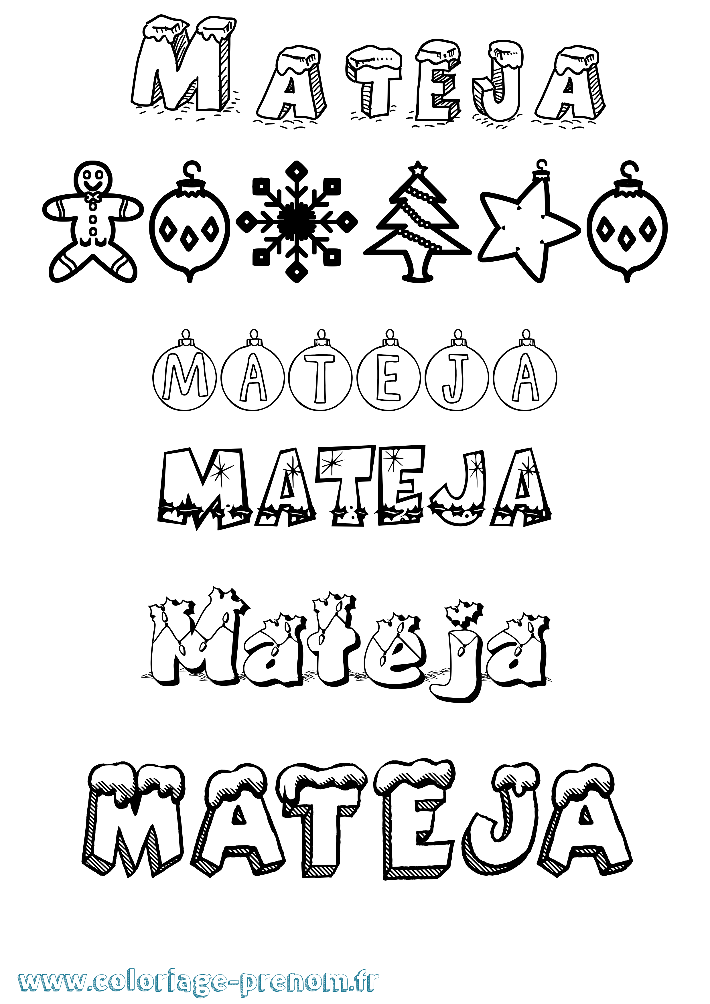 Coloriage Mateja Noël Coloriage prénom Mateja Noël