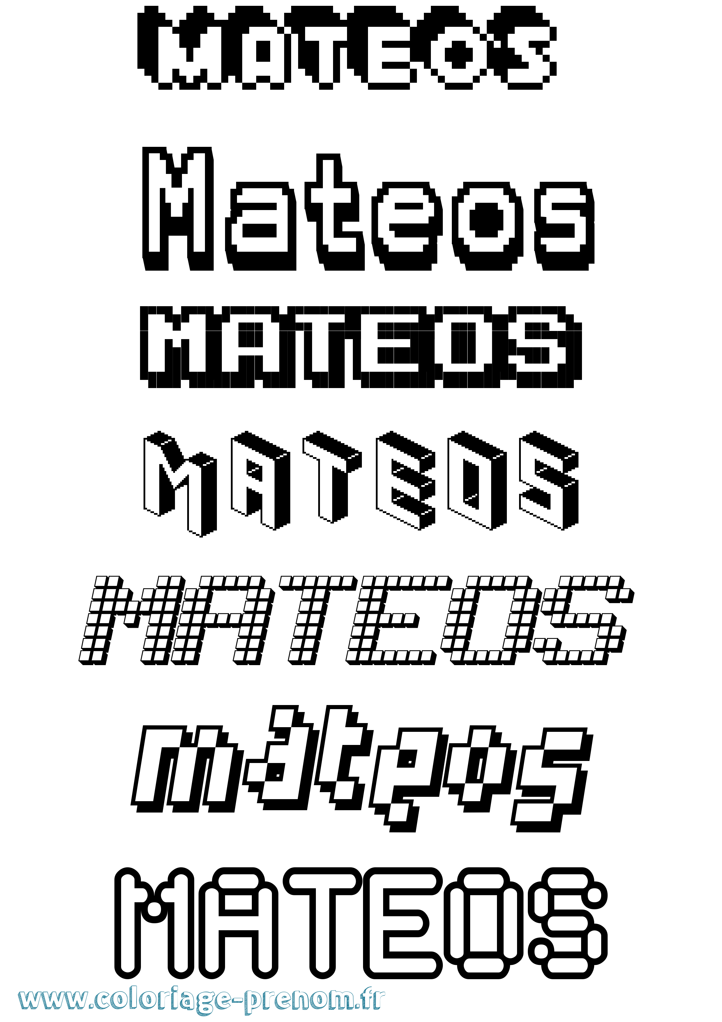 Coloriage prénom Mateos Pixel