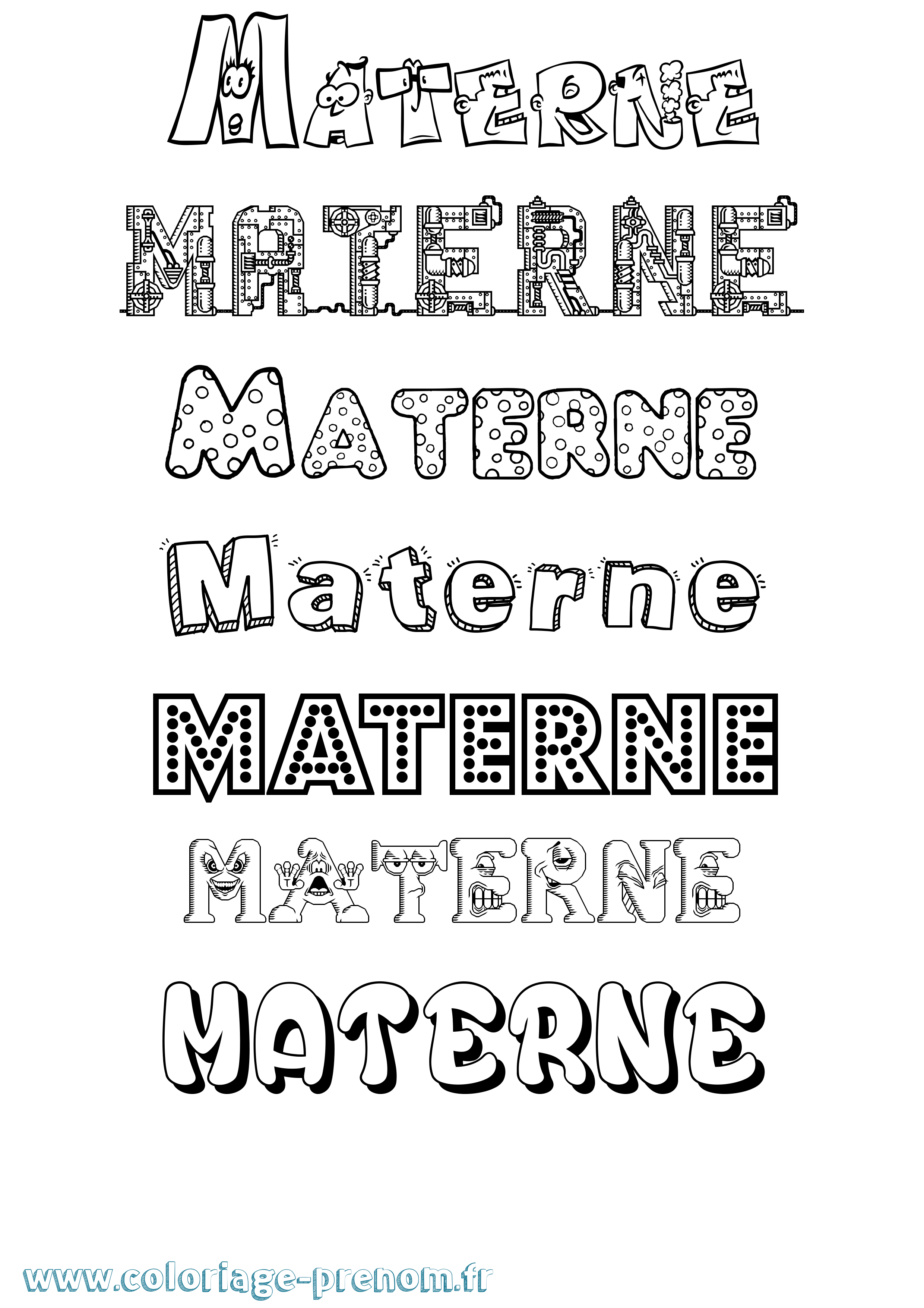 Coloriage prénom Materne Fun
