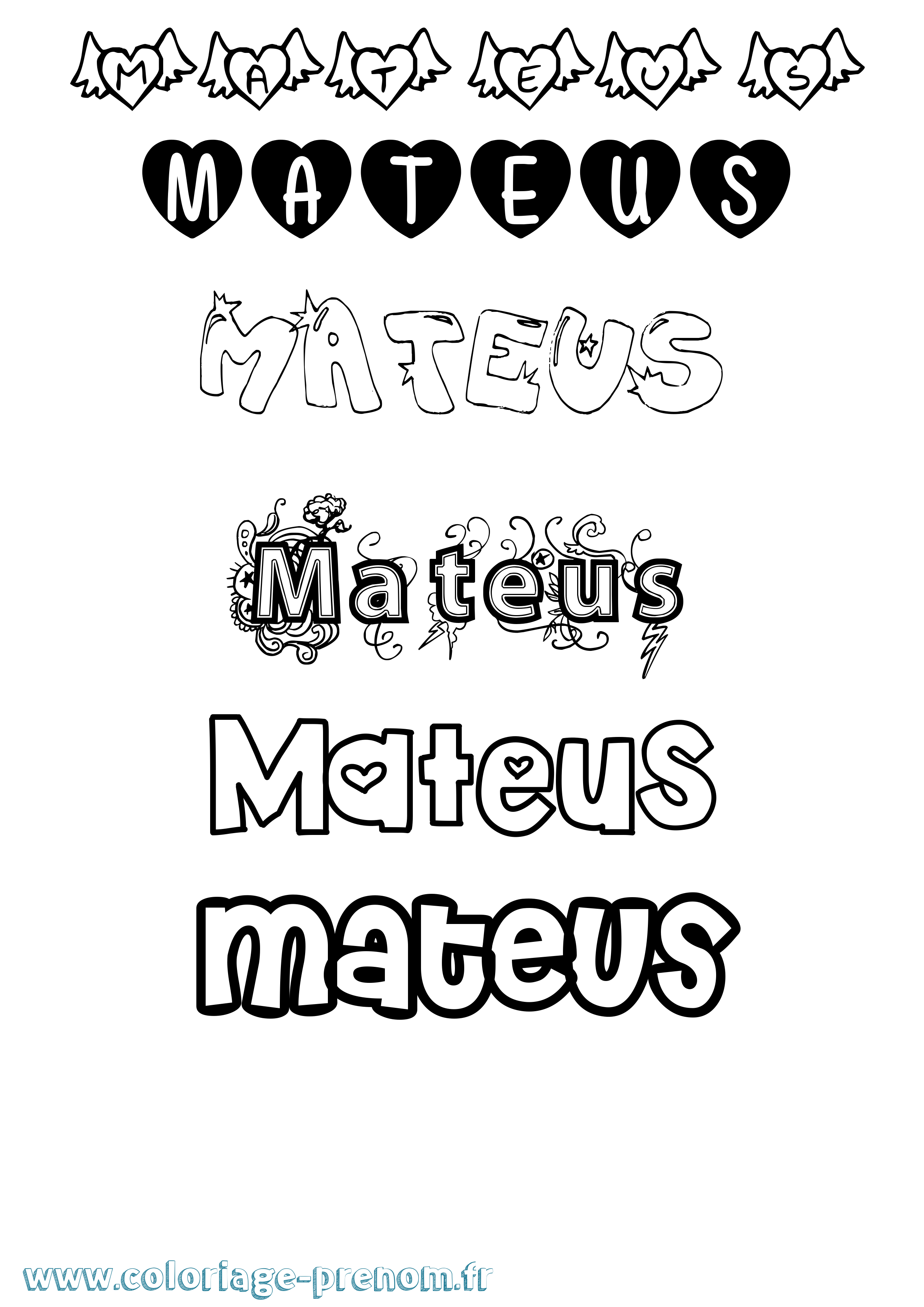 Coloriage prénom Mateus Girly