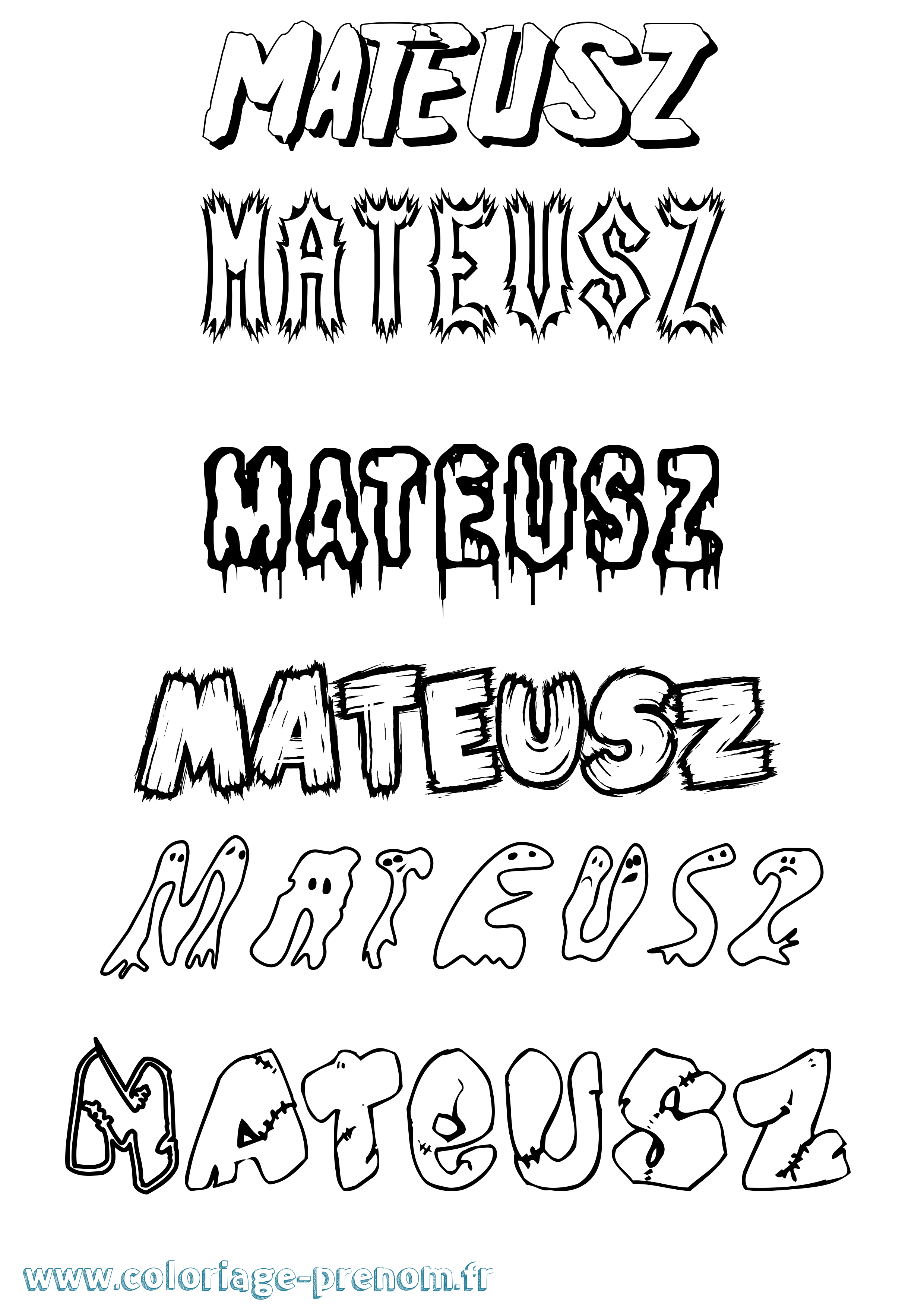 Coloriage prénom Mateusz Frisson