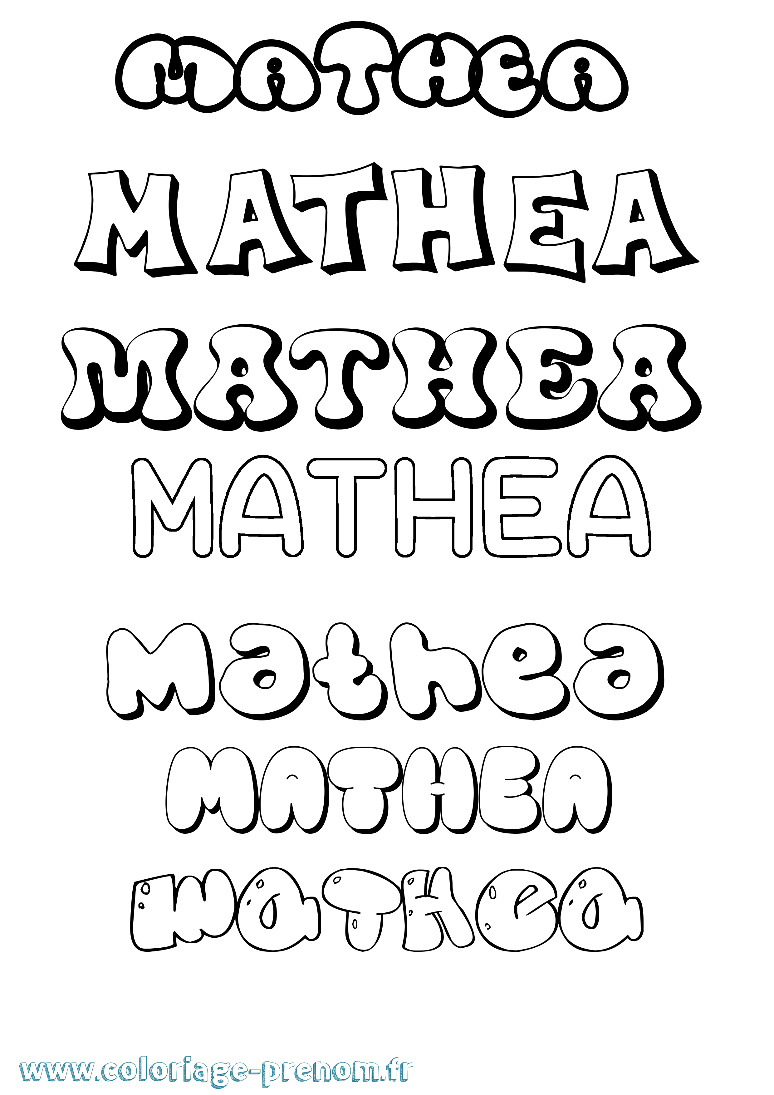 Coloriage prénom Mathea Bubble