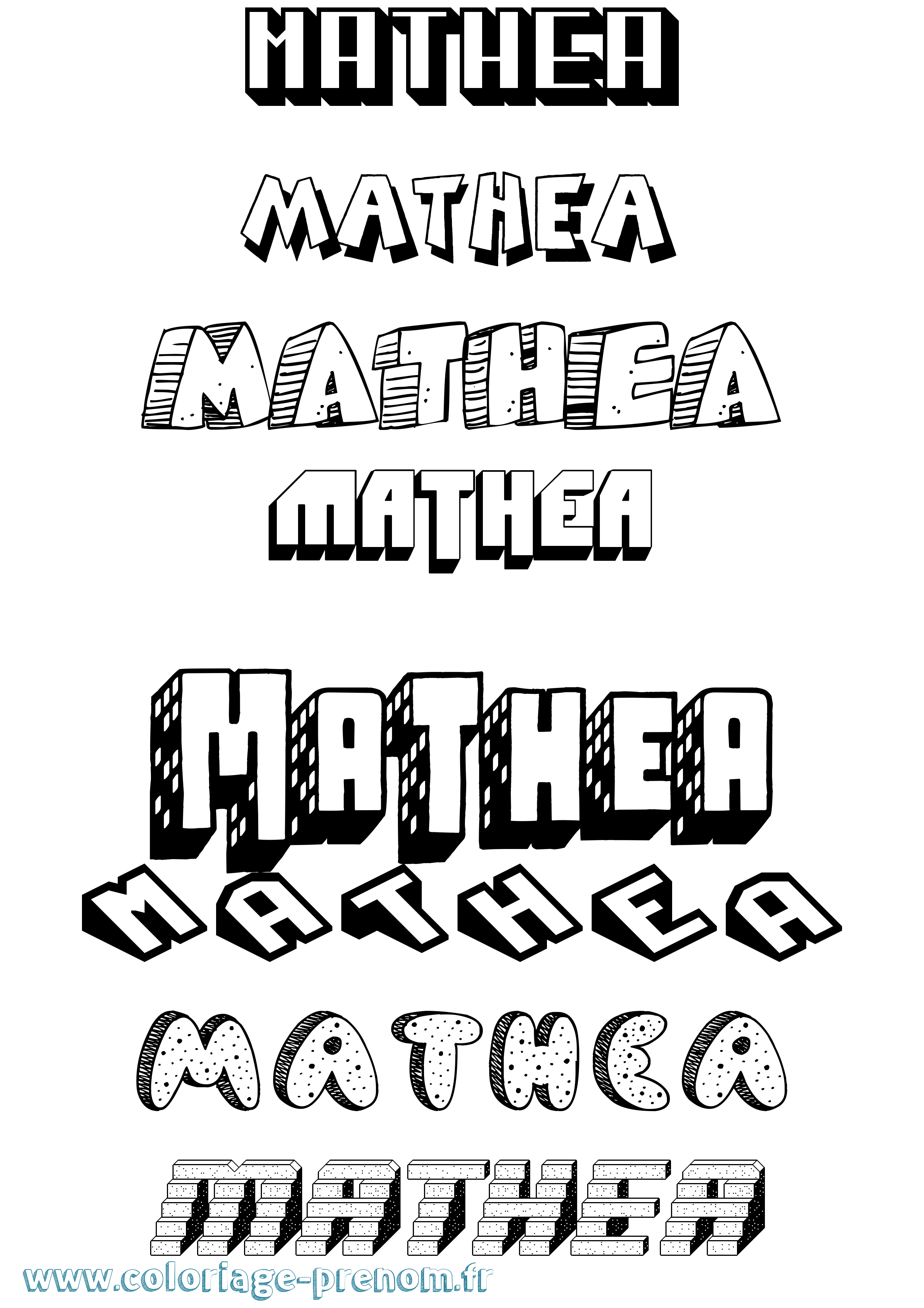 Coloriage prénom Mathea Effet 3D