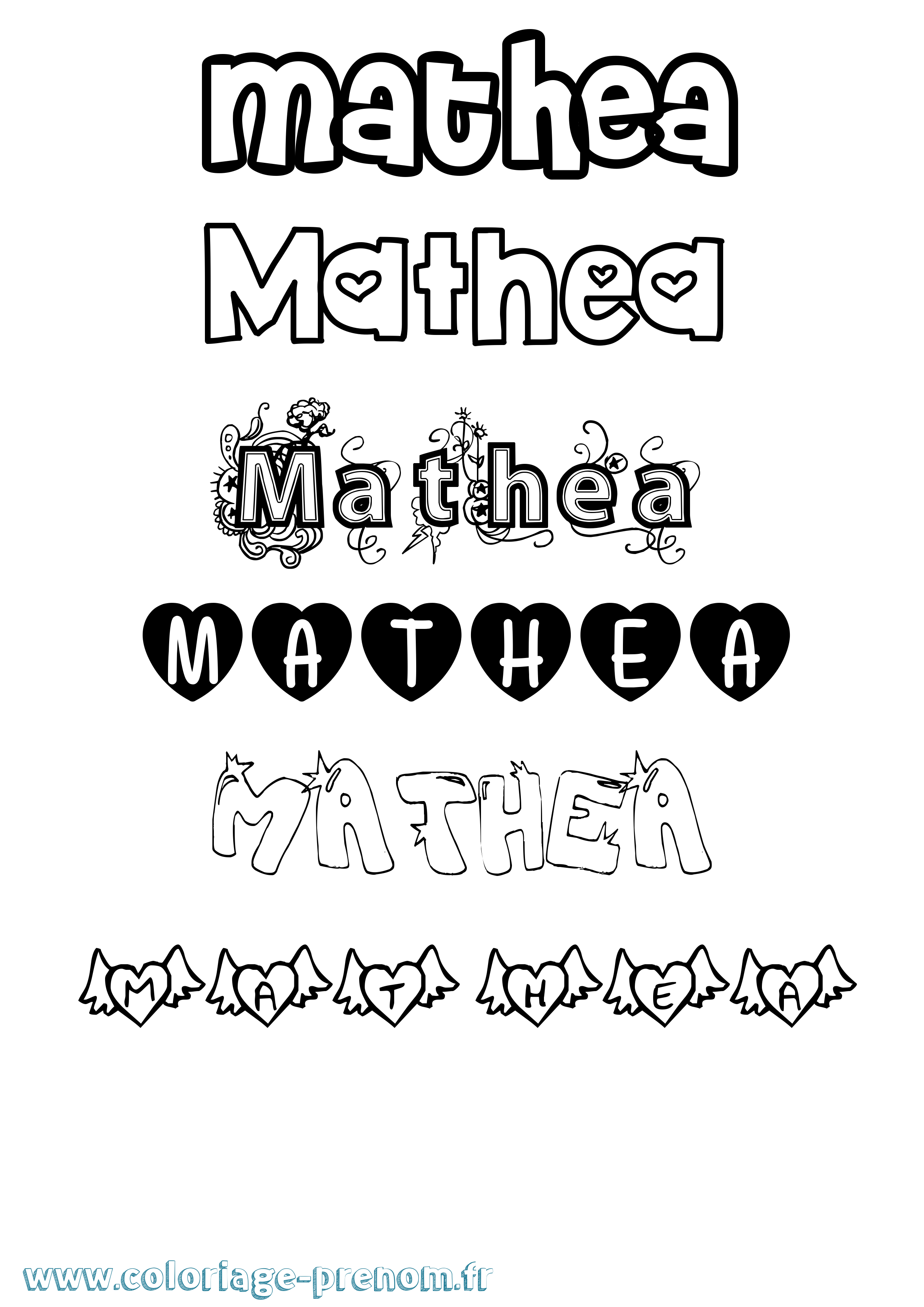 Coloriage prénom Mathea Girly