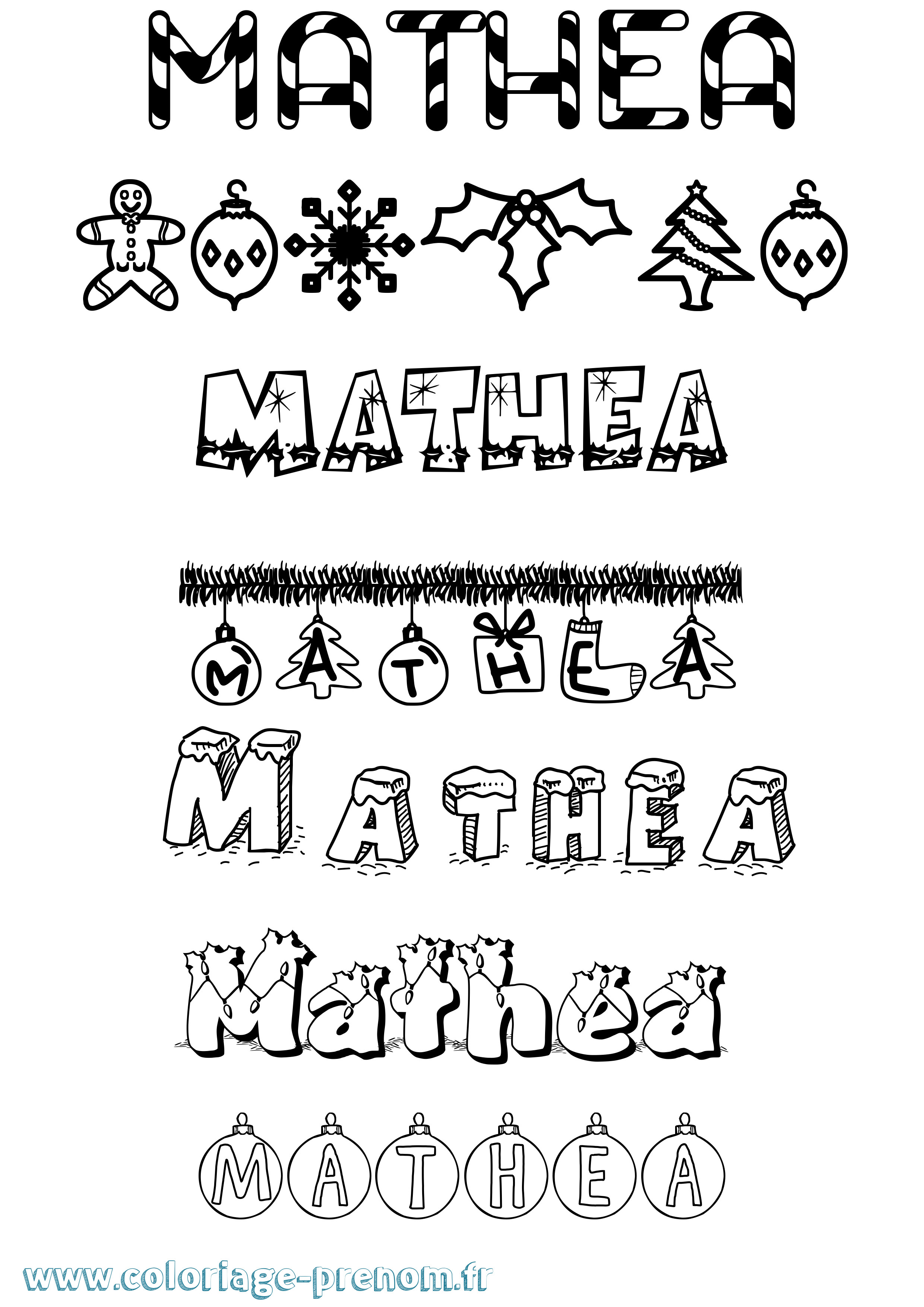 Coloriage prénom Mathea Noël