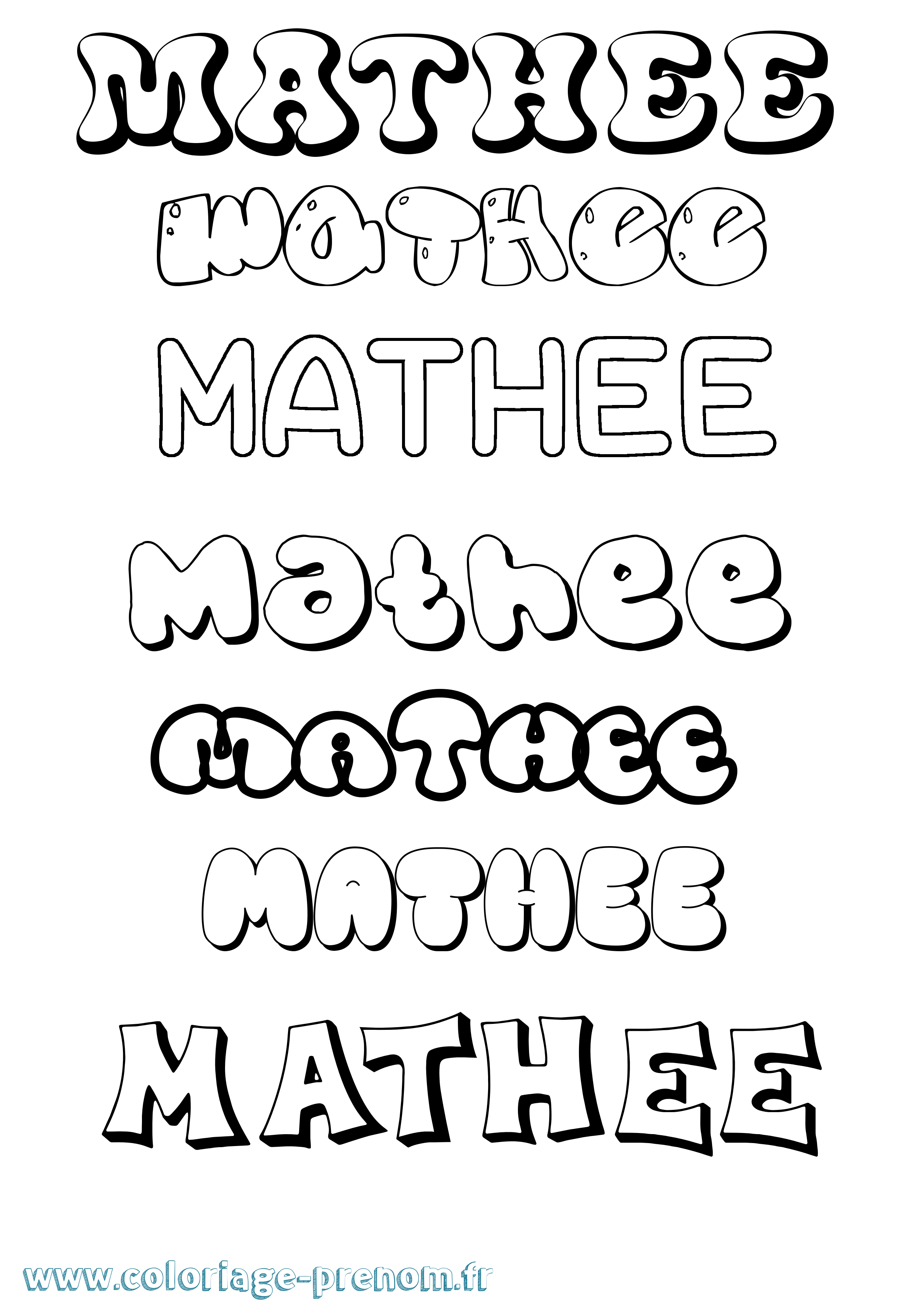Coloriage prénom Mathee Bubble