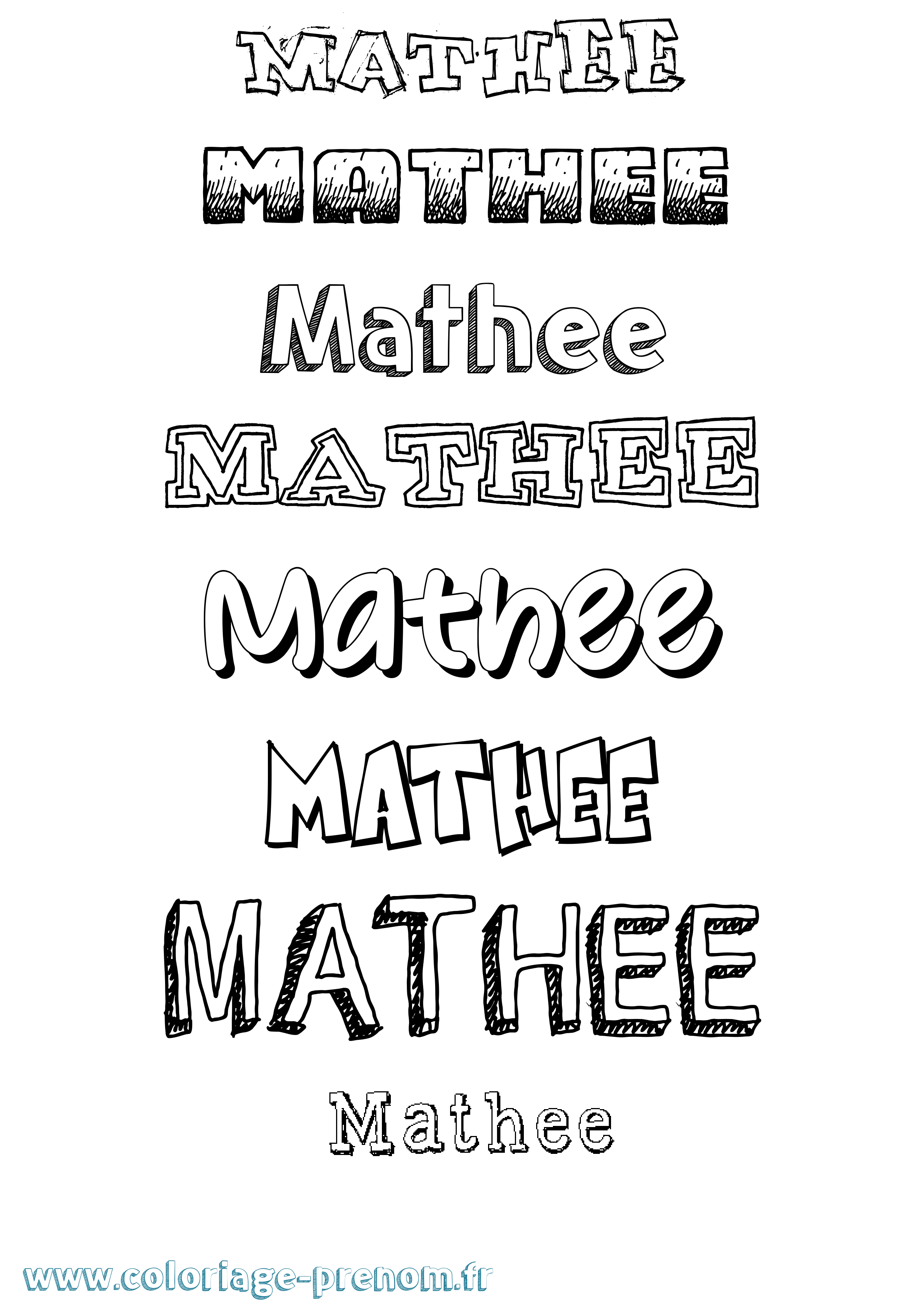 Coloriage prénom Mathee Dessiné