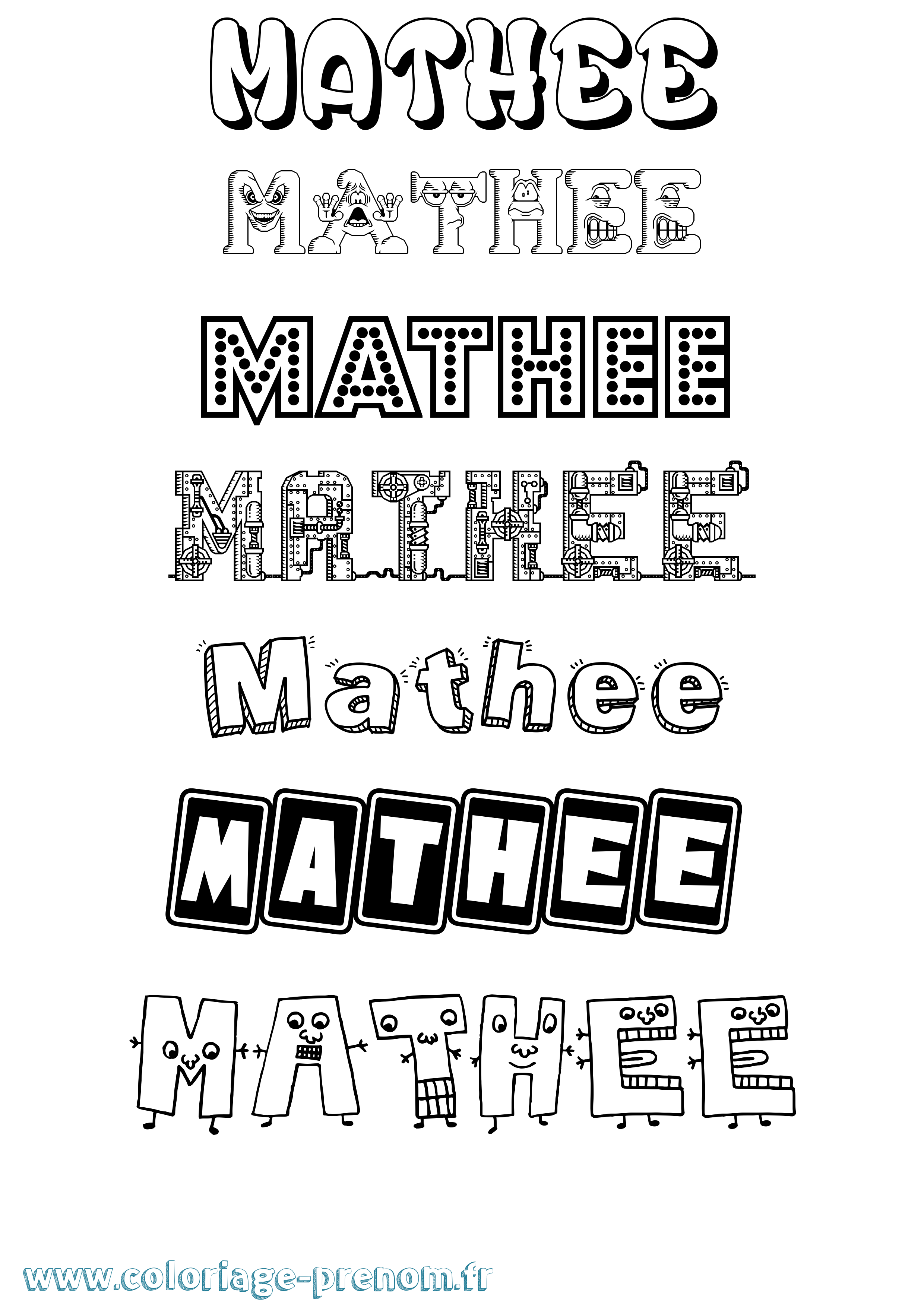 Coloriage prénom Mathee Fun