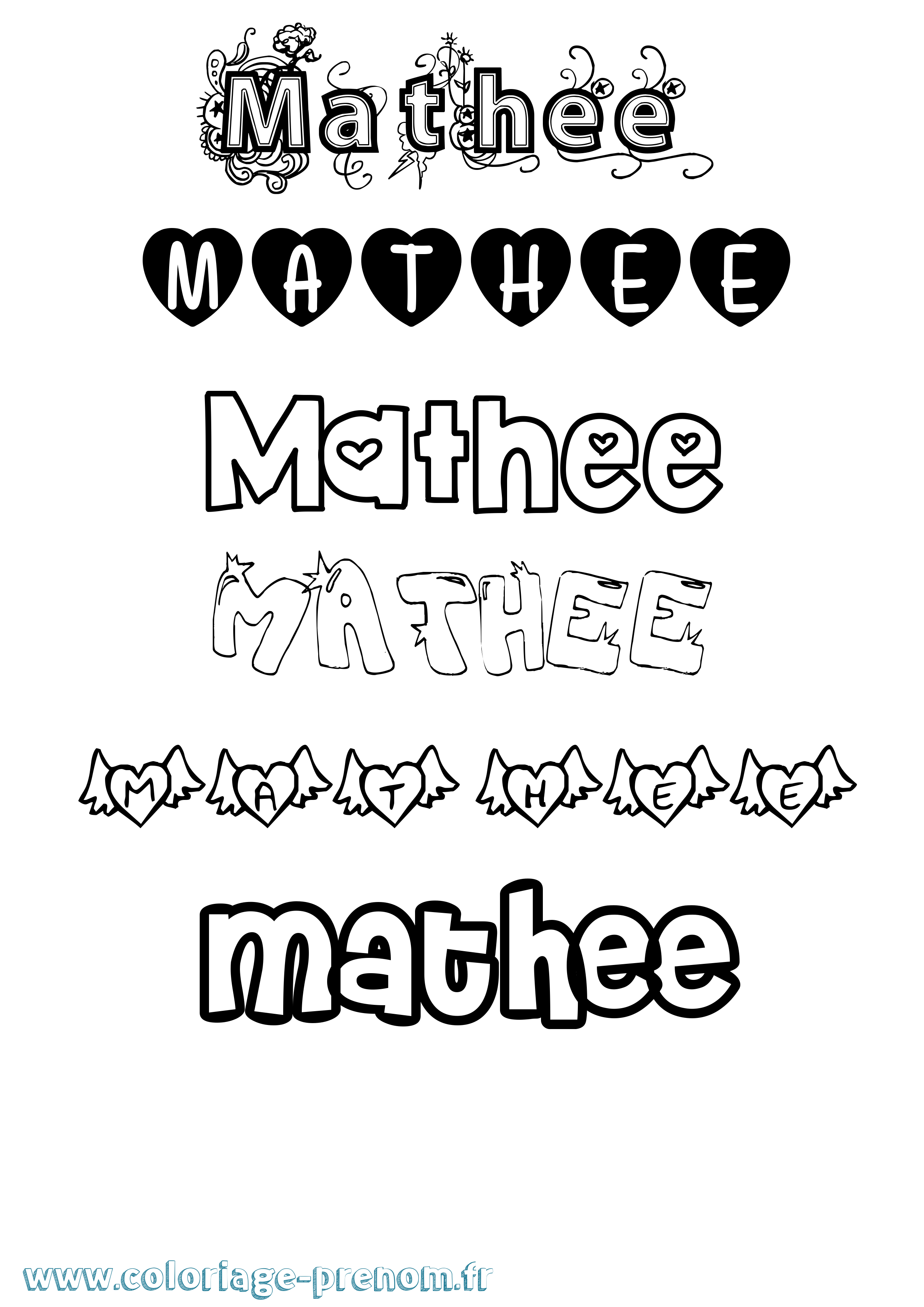 Coloriage prénom Mathee Girly