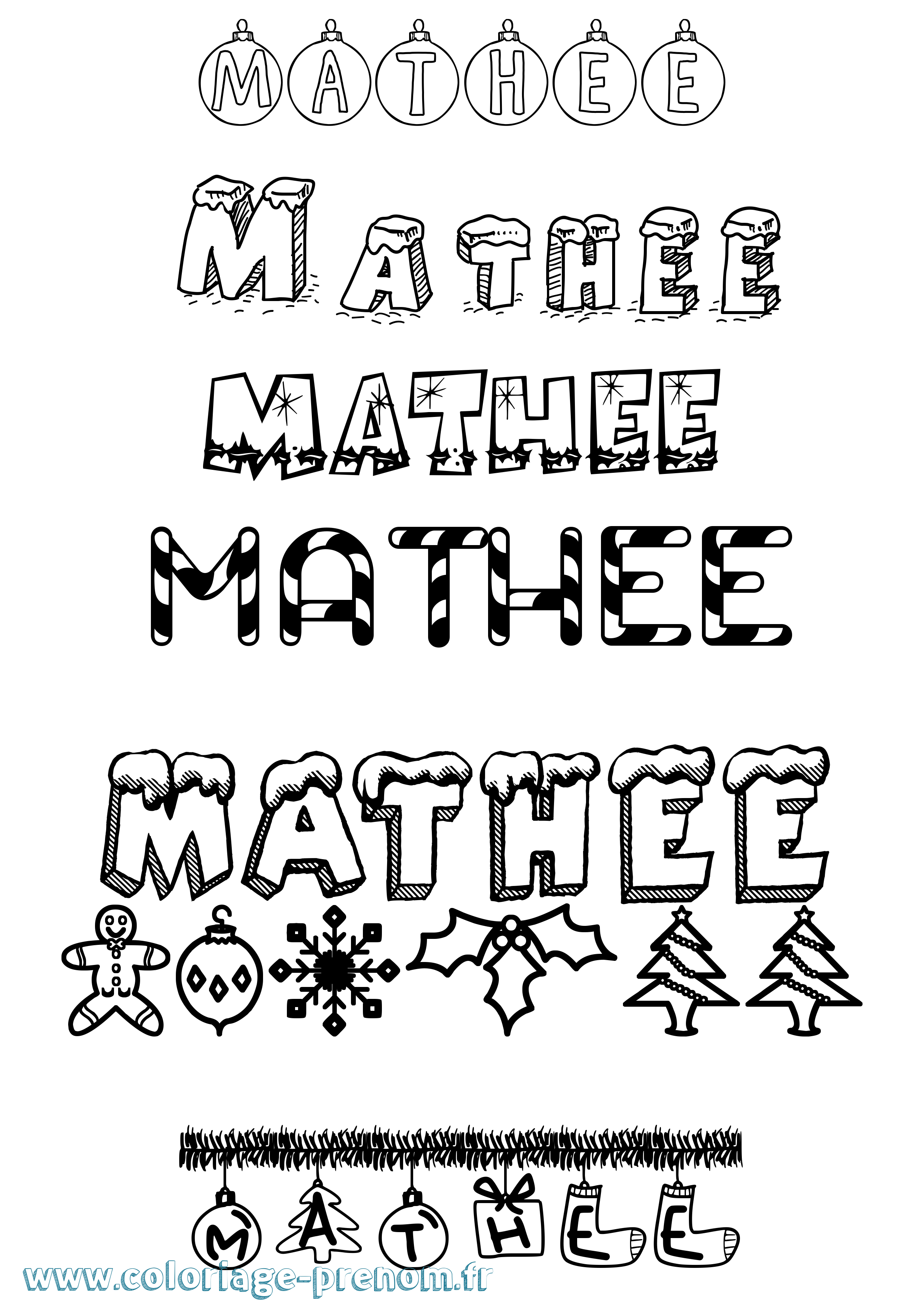 Coloriage prénom Mathee Noël