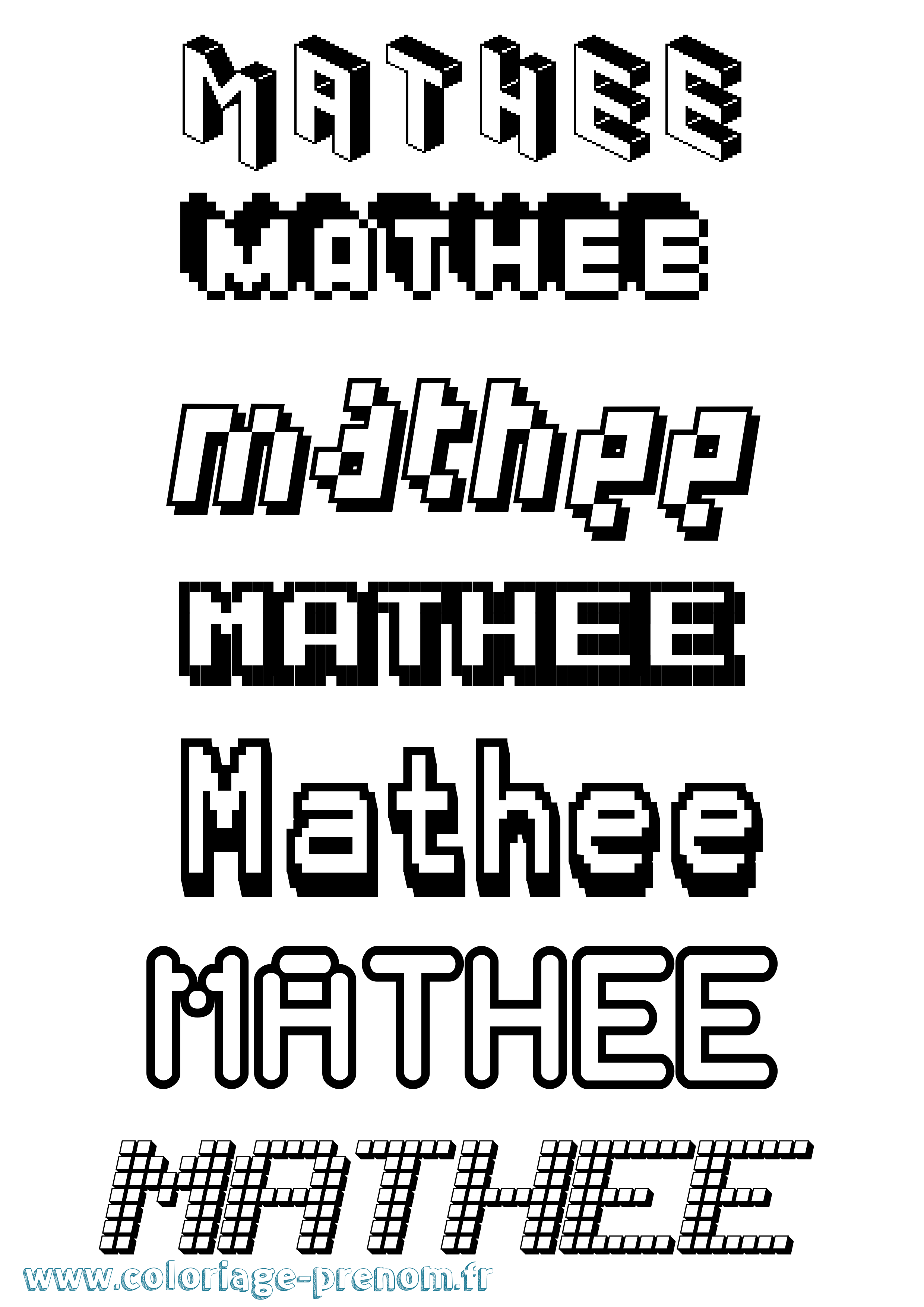 Coloriage prénom Mathee Pixel