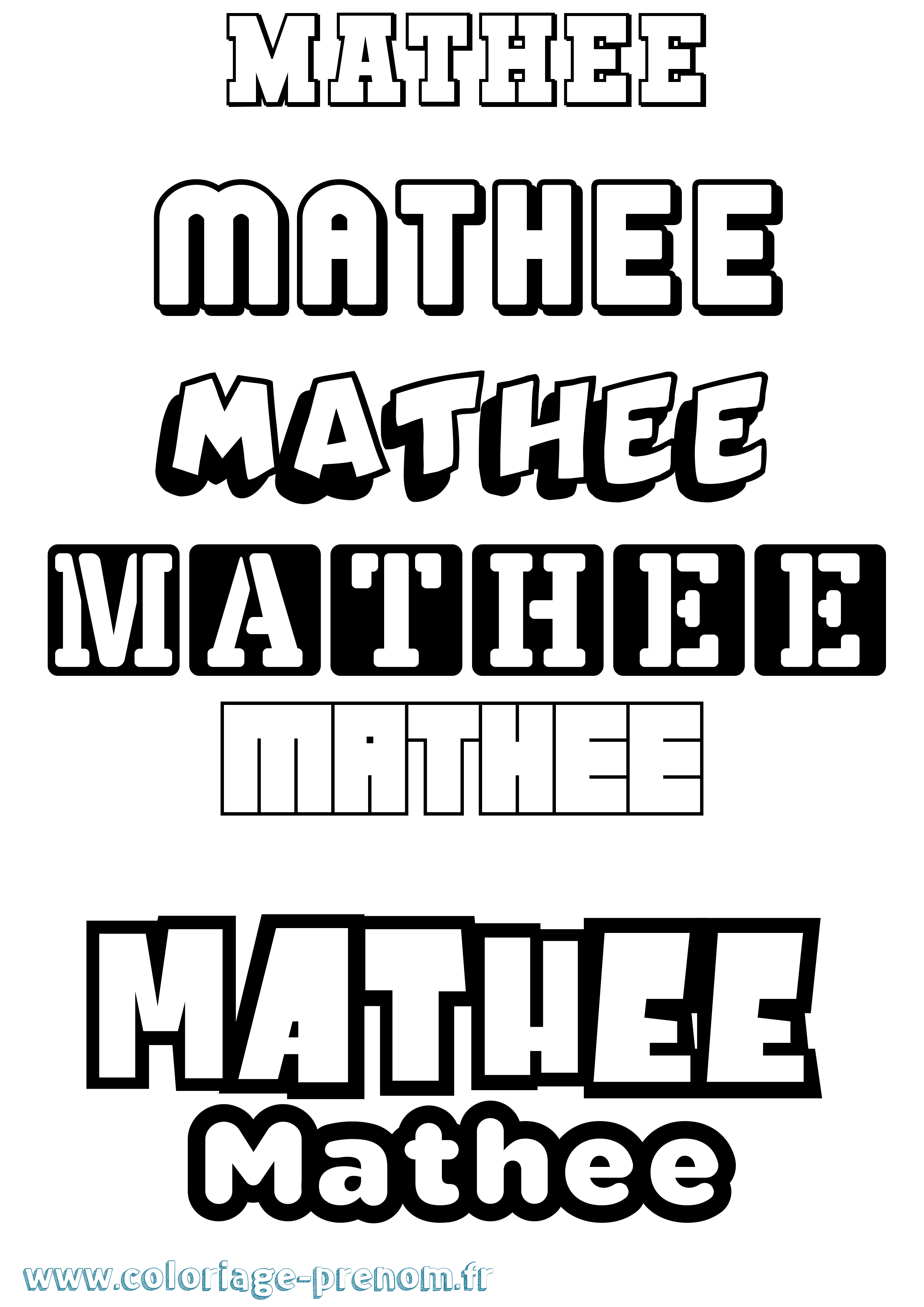 Coloriage prénom Mathee Simple