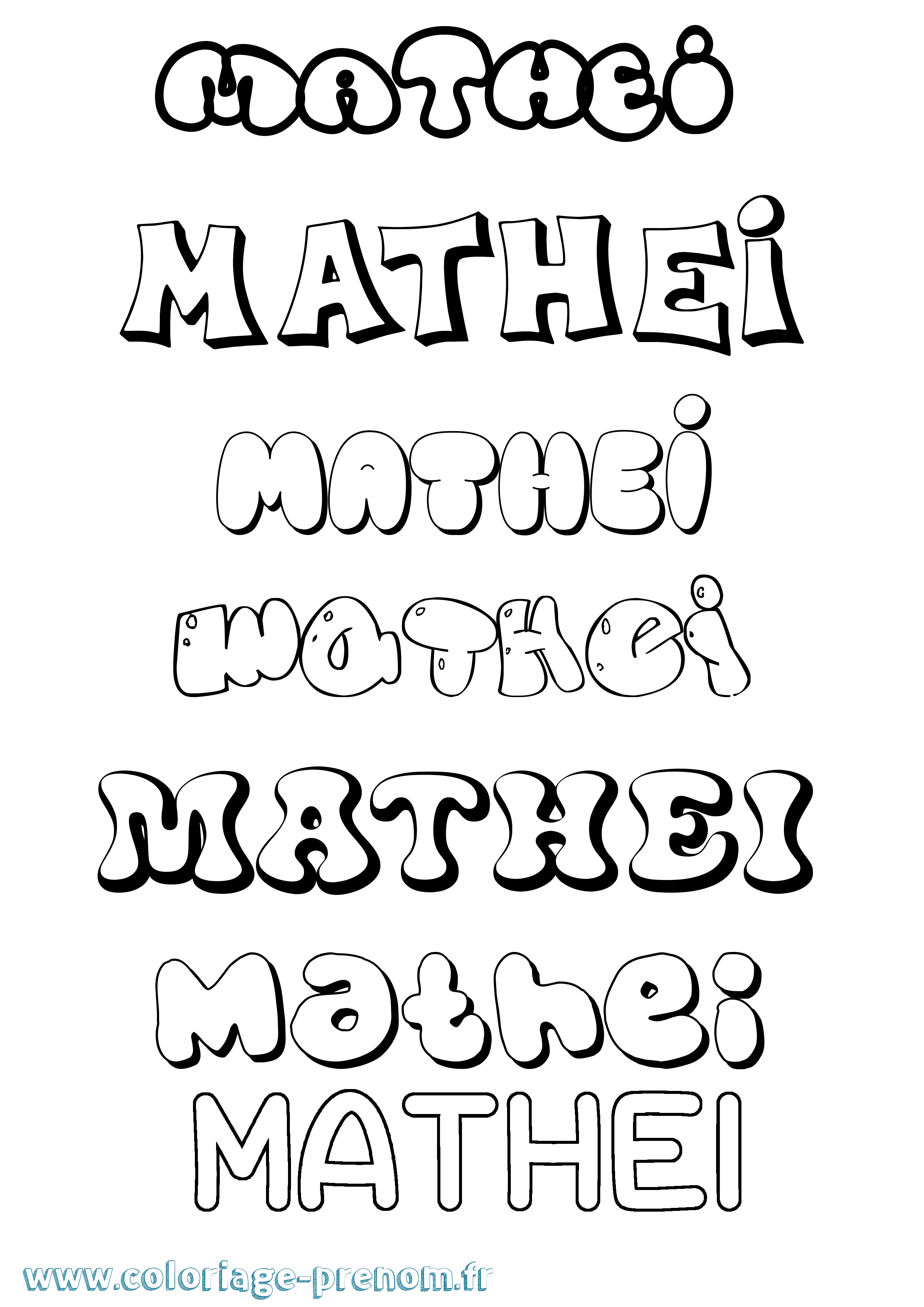Coloriage prénom Mathei Bubble