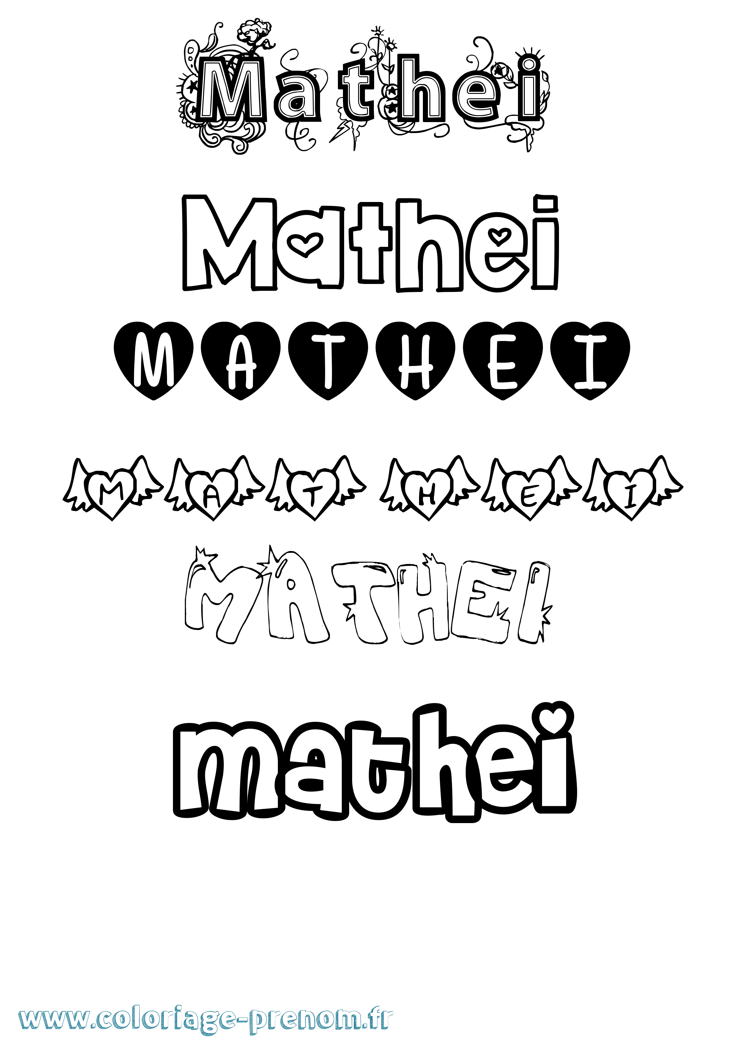 Coloriage prénom Mathei Girly