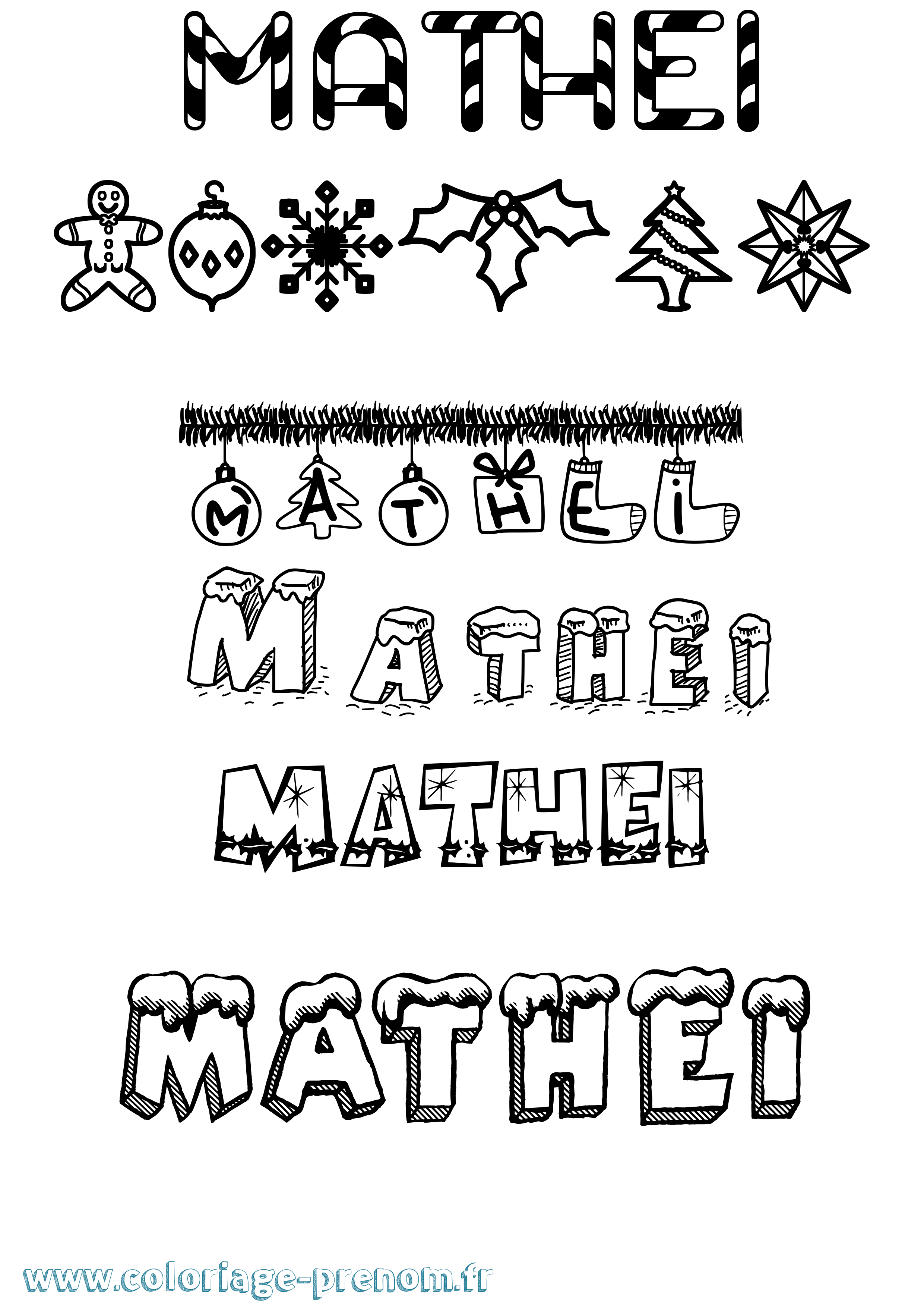 Coloriage prénom Mathei Noël