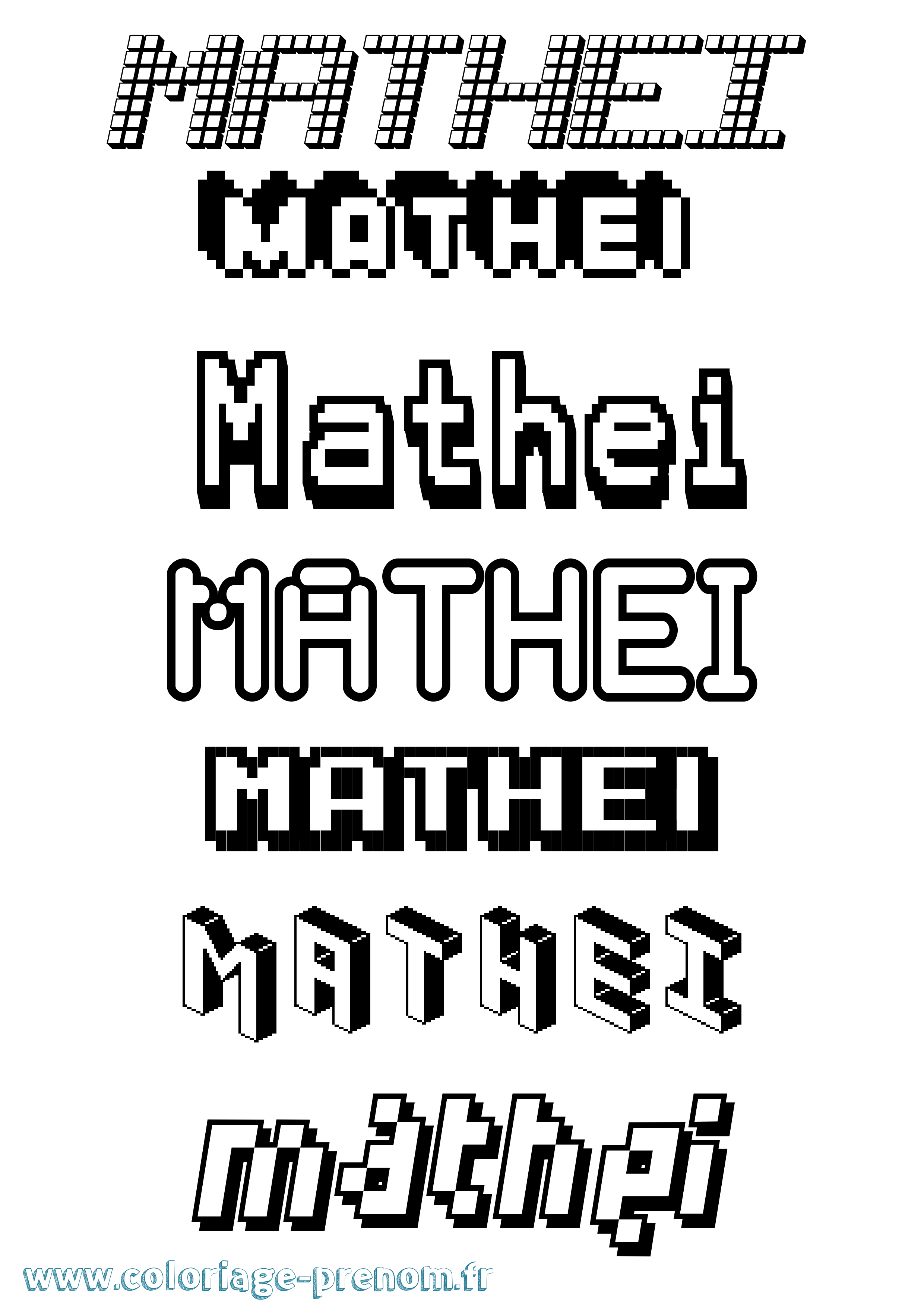Coloriage prénom Mathei Pixel