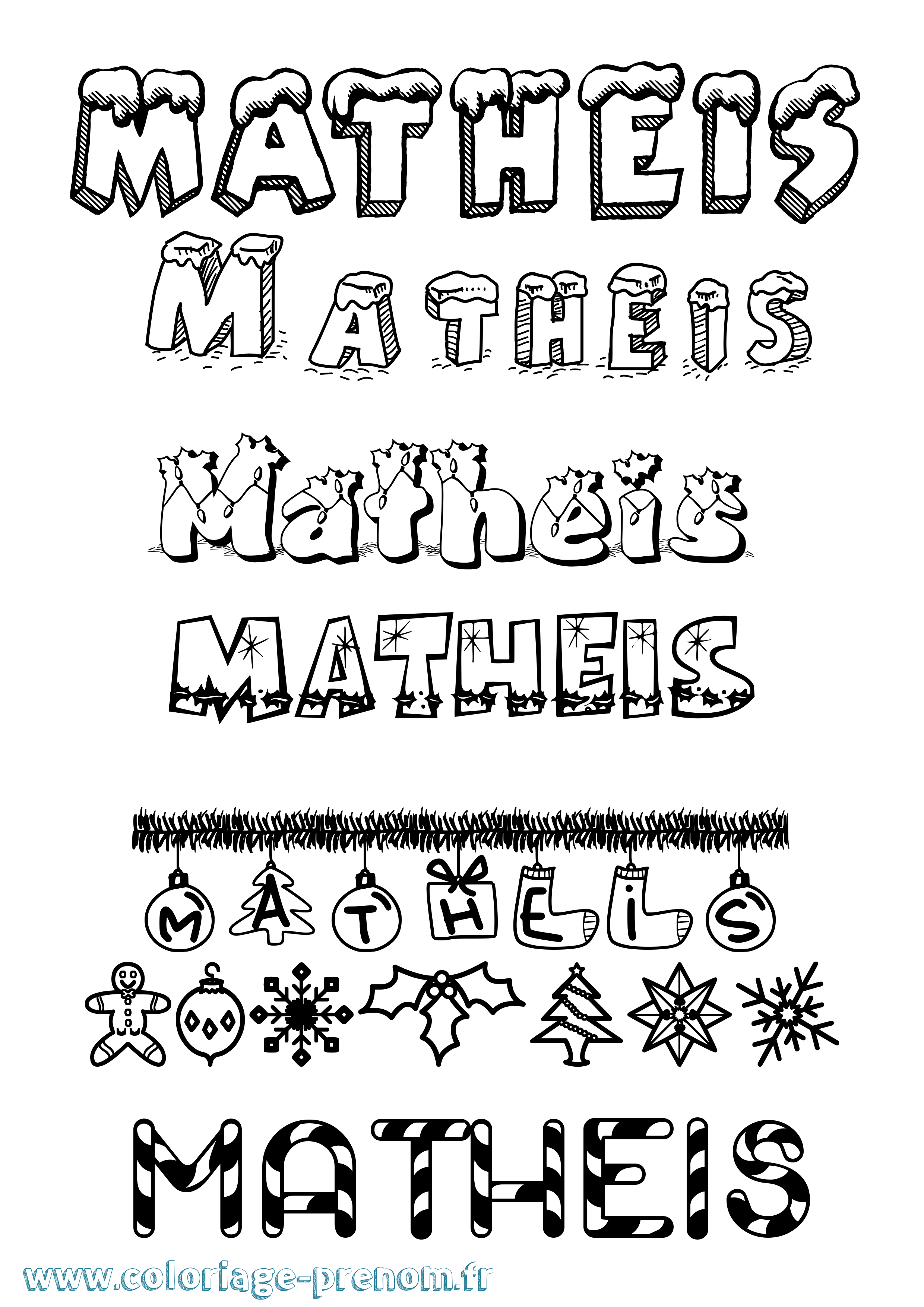 Coloriage prénom Matheis Noël