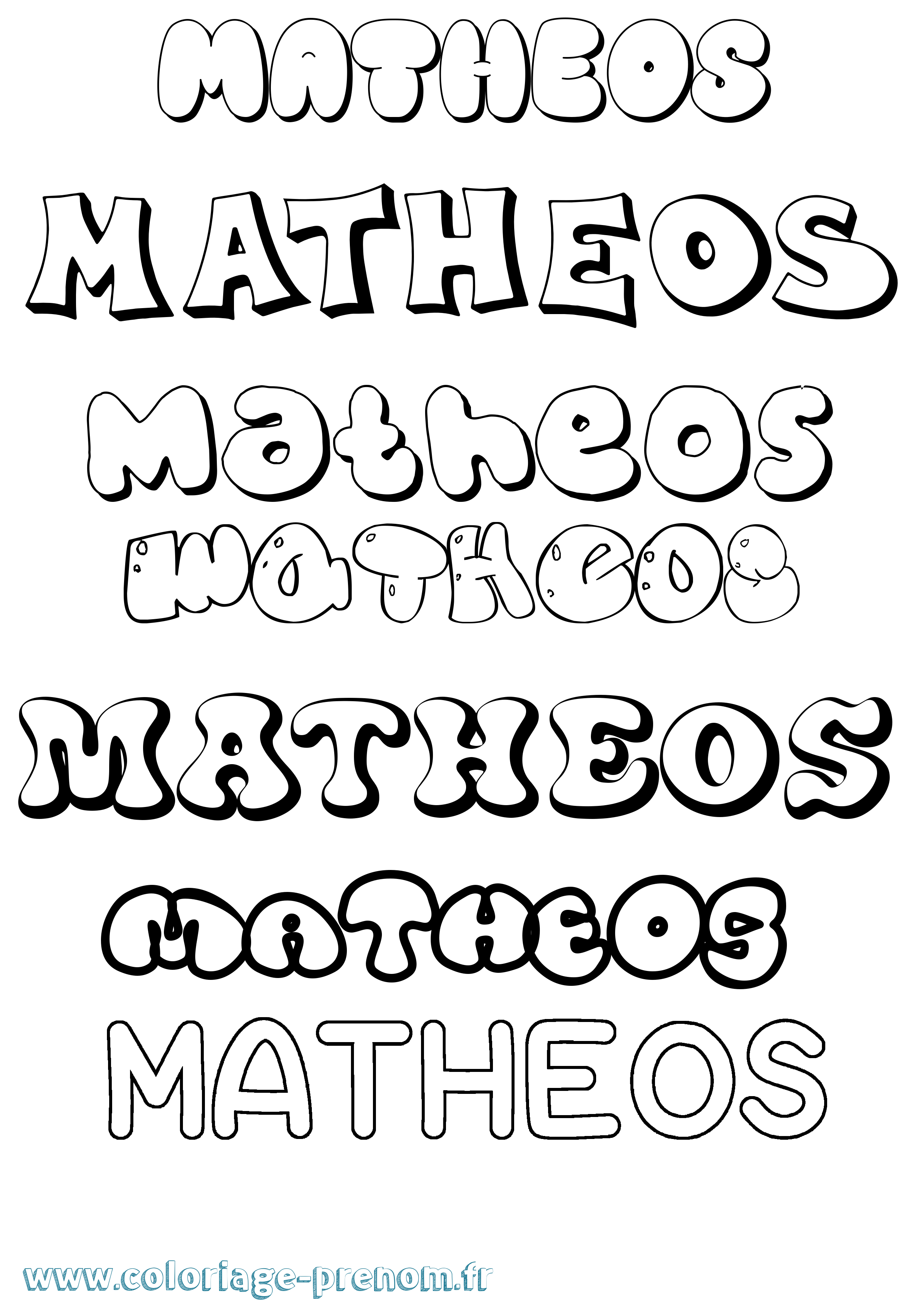 Coloriage prénom Matheos Bubble