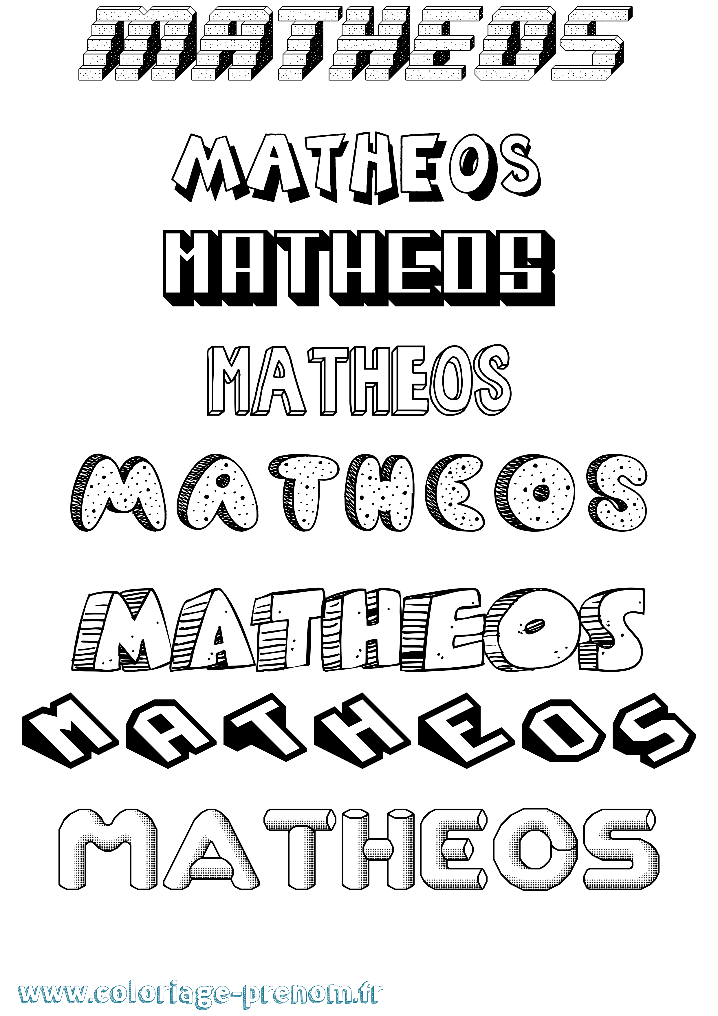 Coloriage prénom Matheos Effet 3D