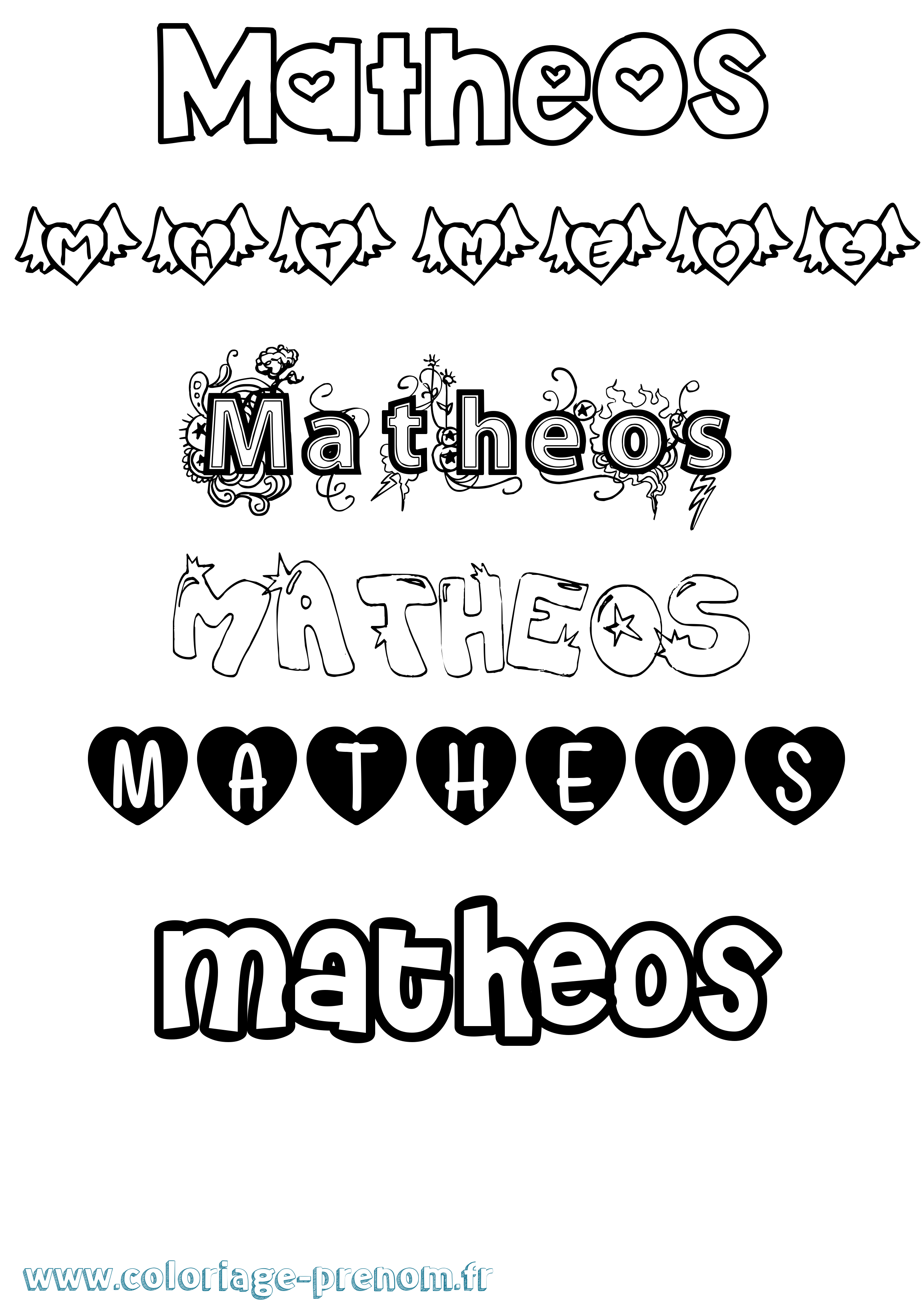Coloriage prénom Matheos Girly