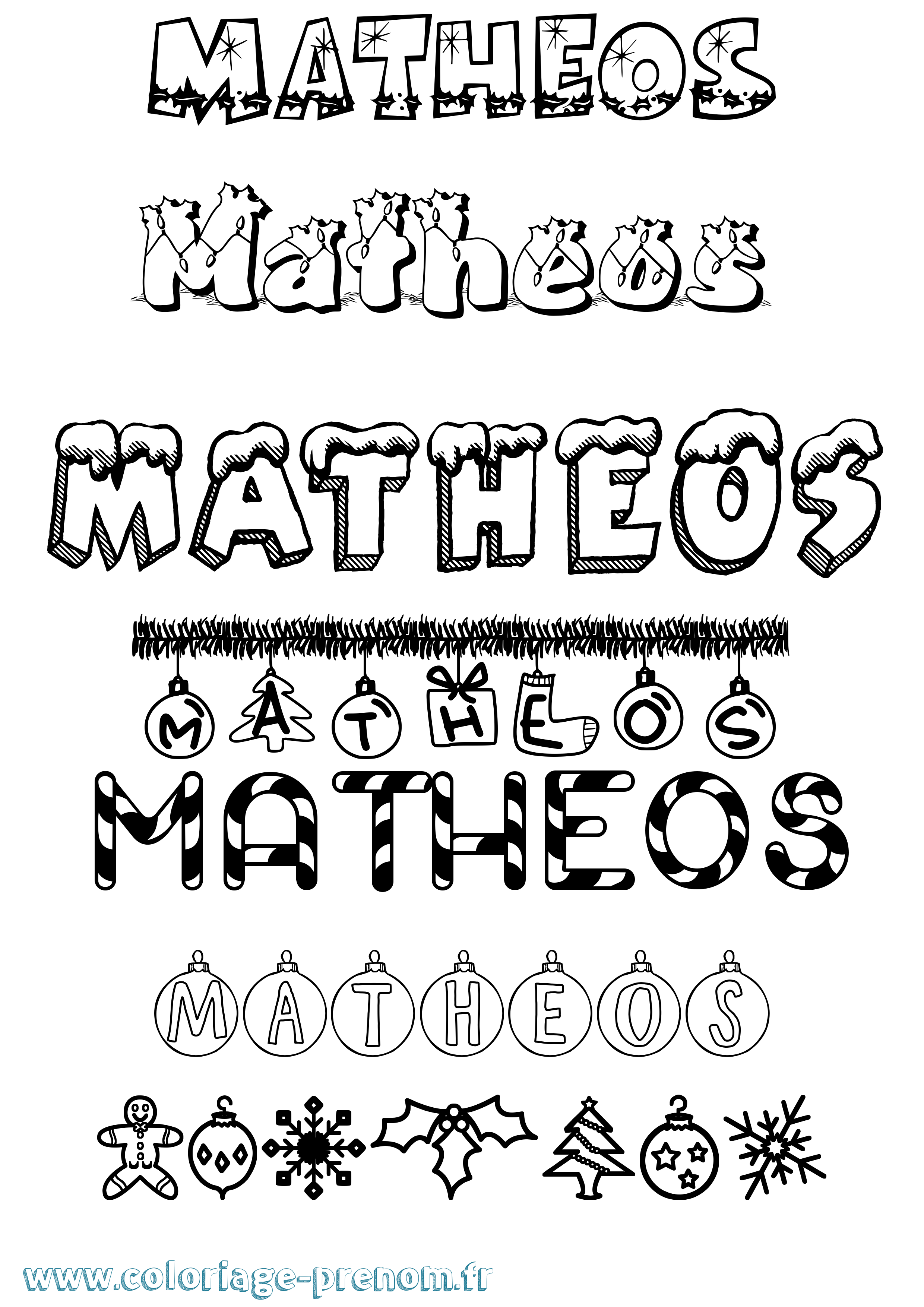 Coloriage prénom Matheos Noël