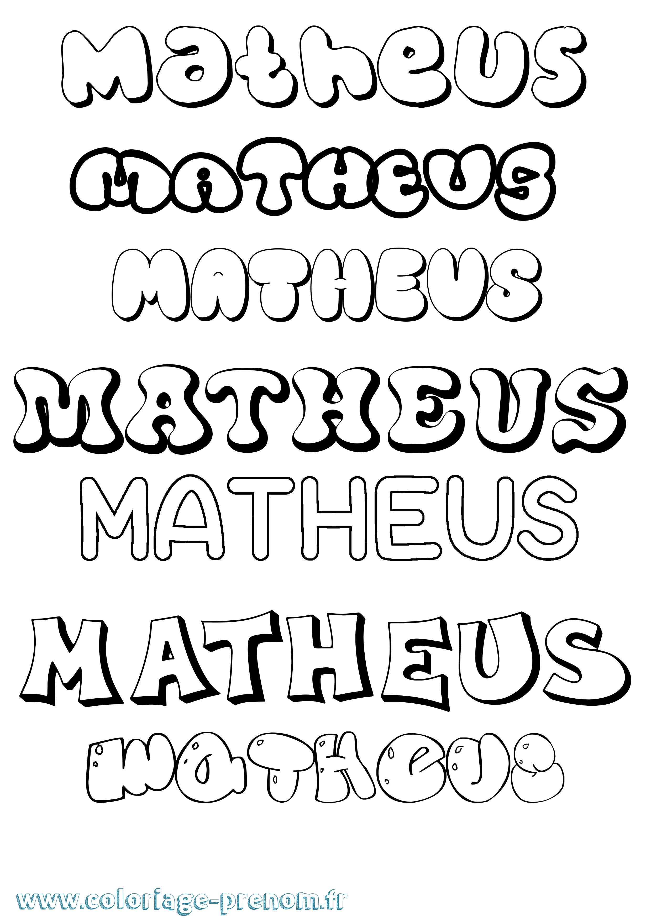 Coloriage prénom Matheus Bubble