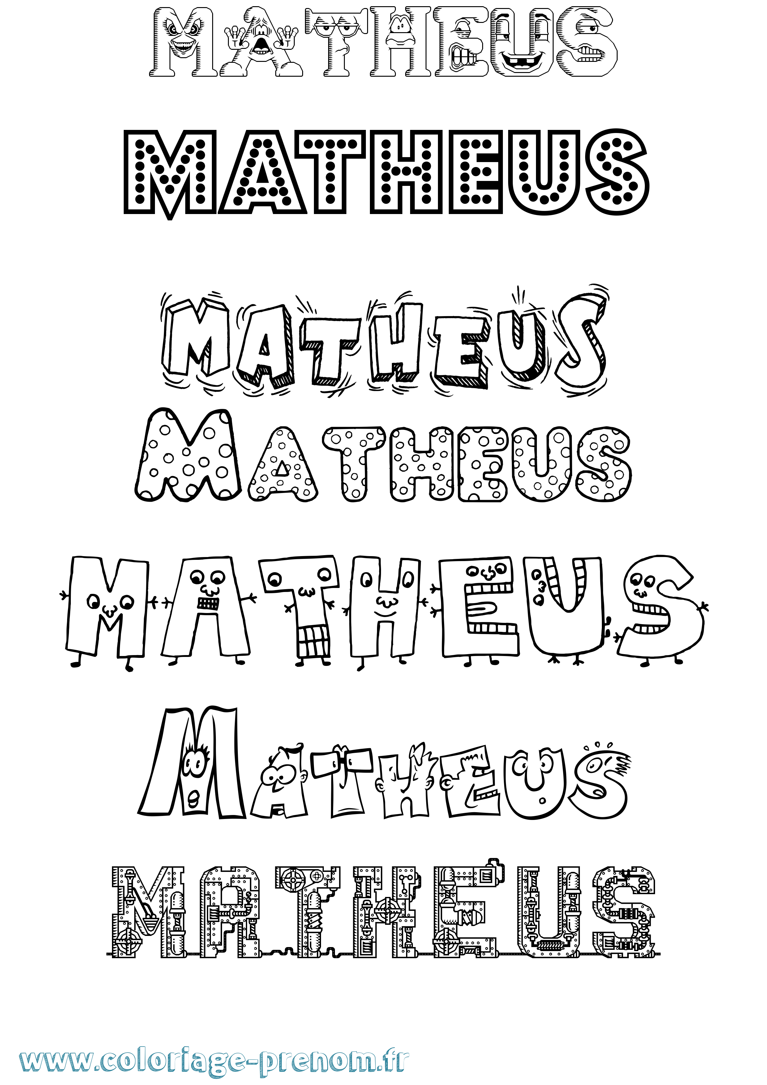 Coloriage prénom Matheus Fun