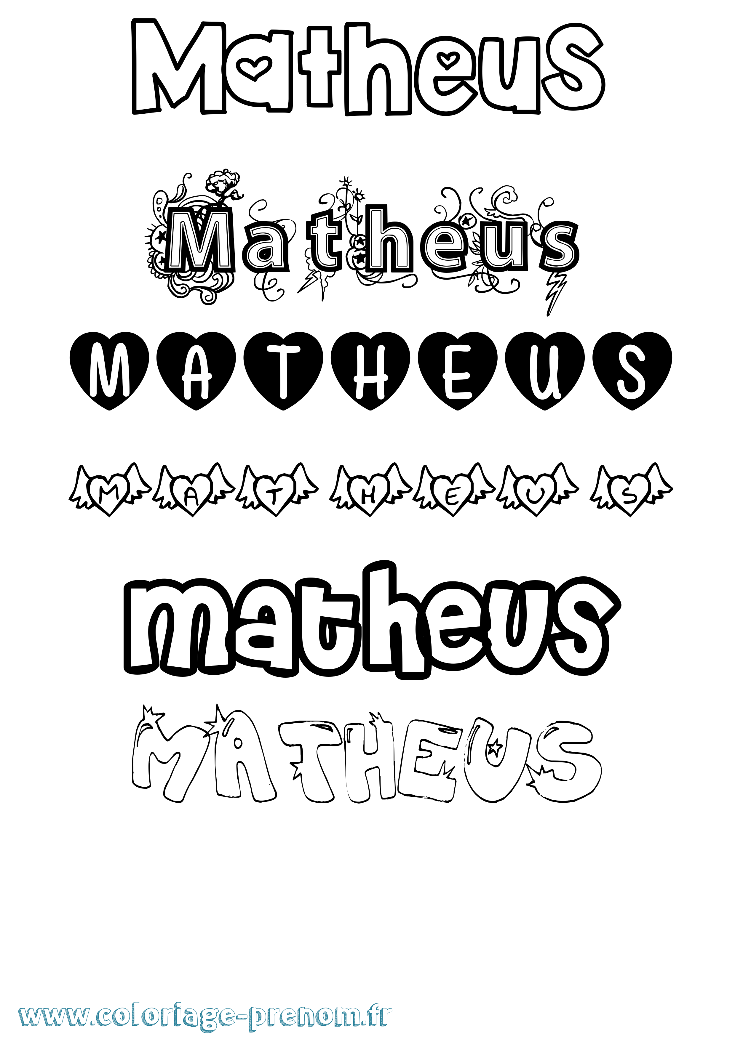 Coloriage prénom Matheus Girly