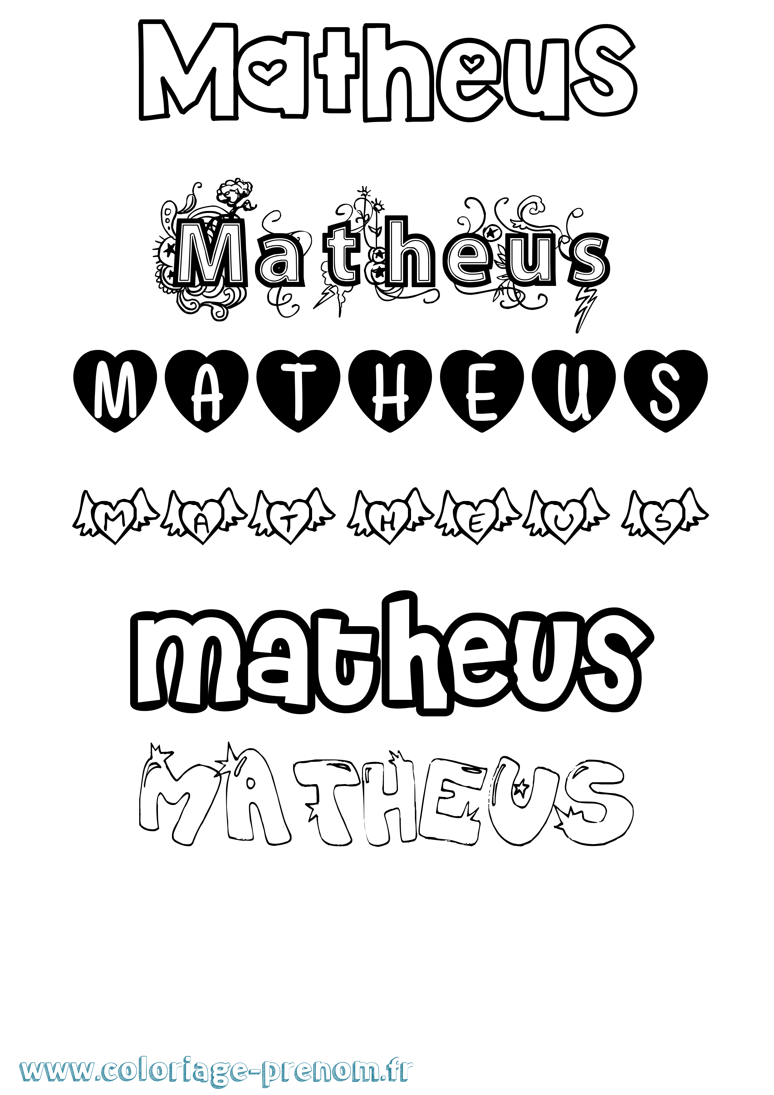Coloriage Matheus Girly Coloriage prénom Matheus Girly