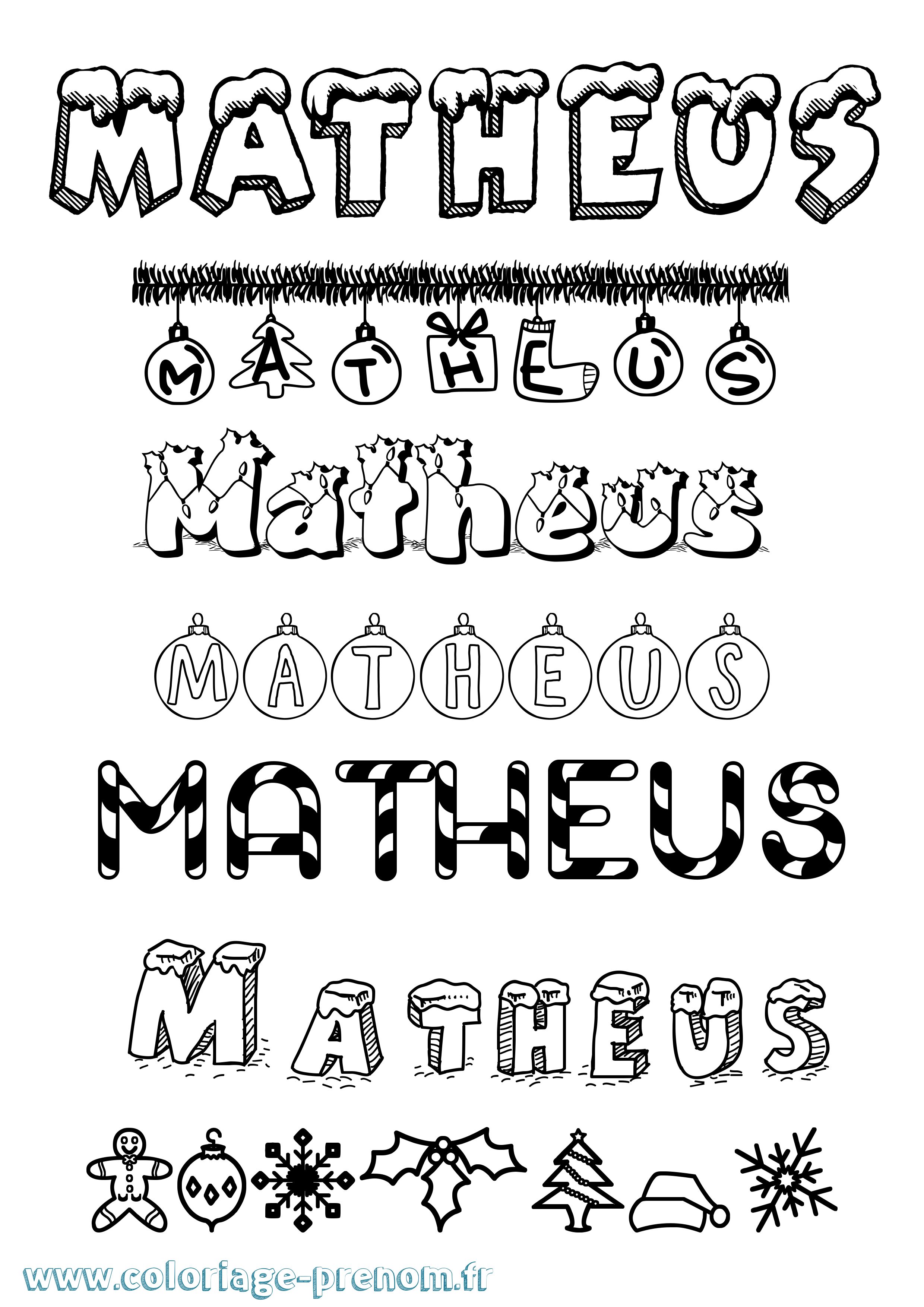 Coloriage prénom Matheus Noël