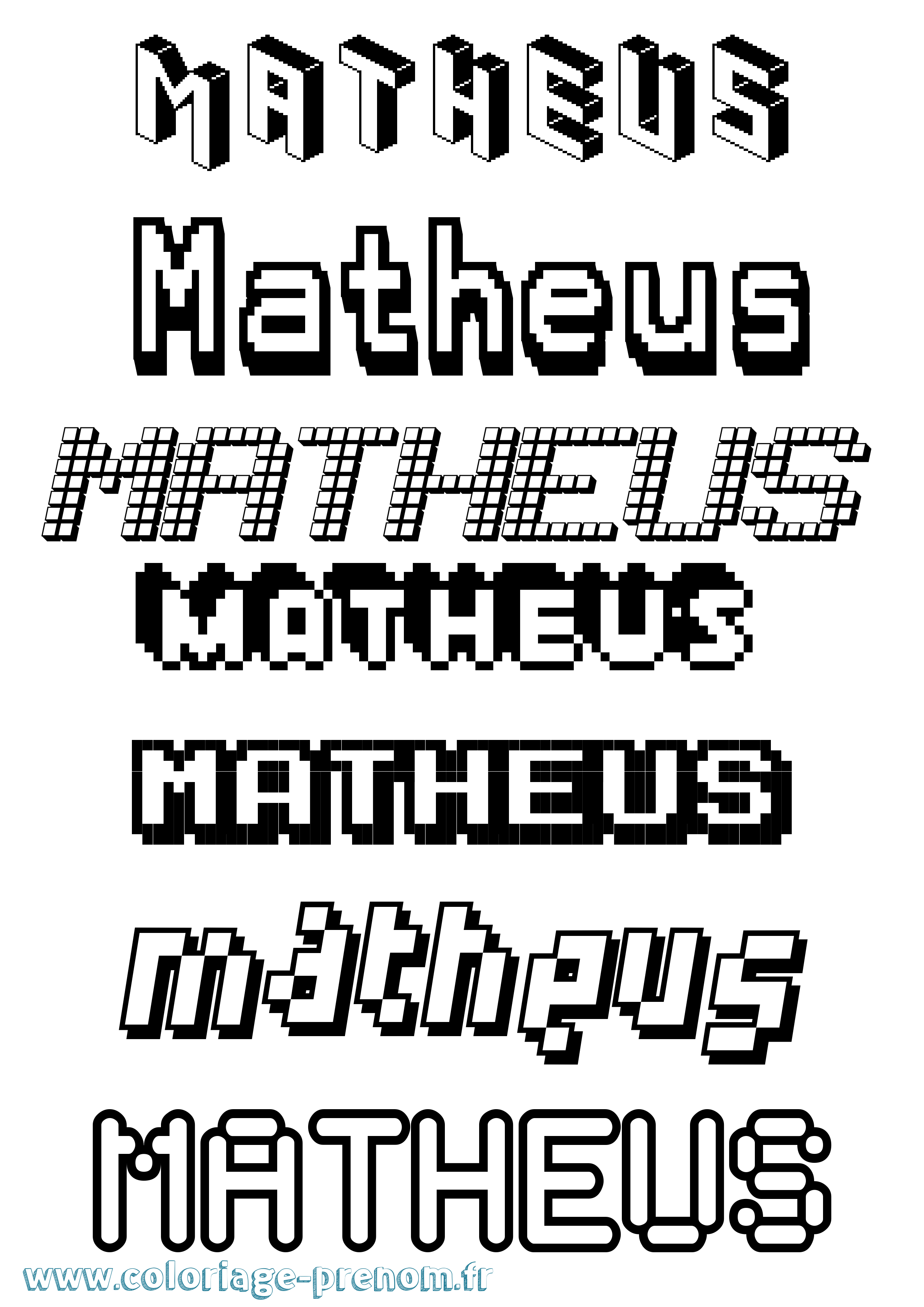 Coloriage prénom Matheus Pixel