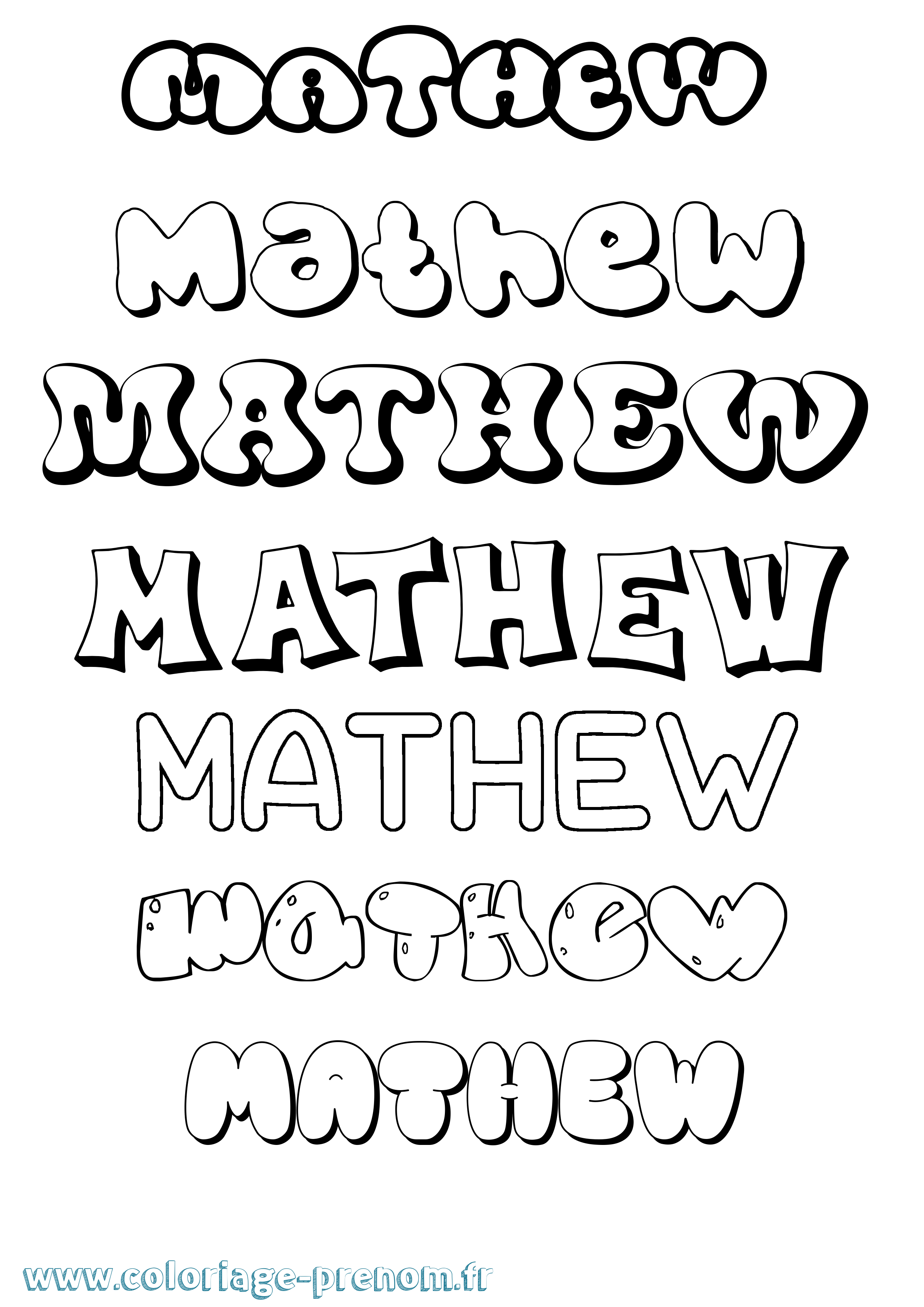Coloriage prénom Mathew Bubble
