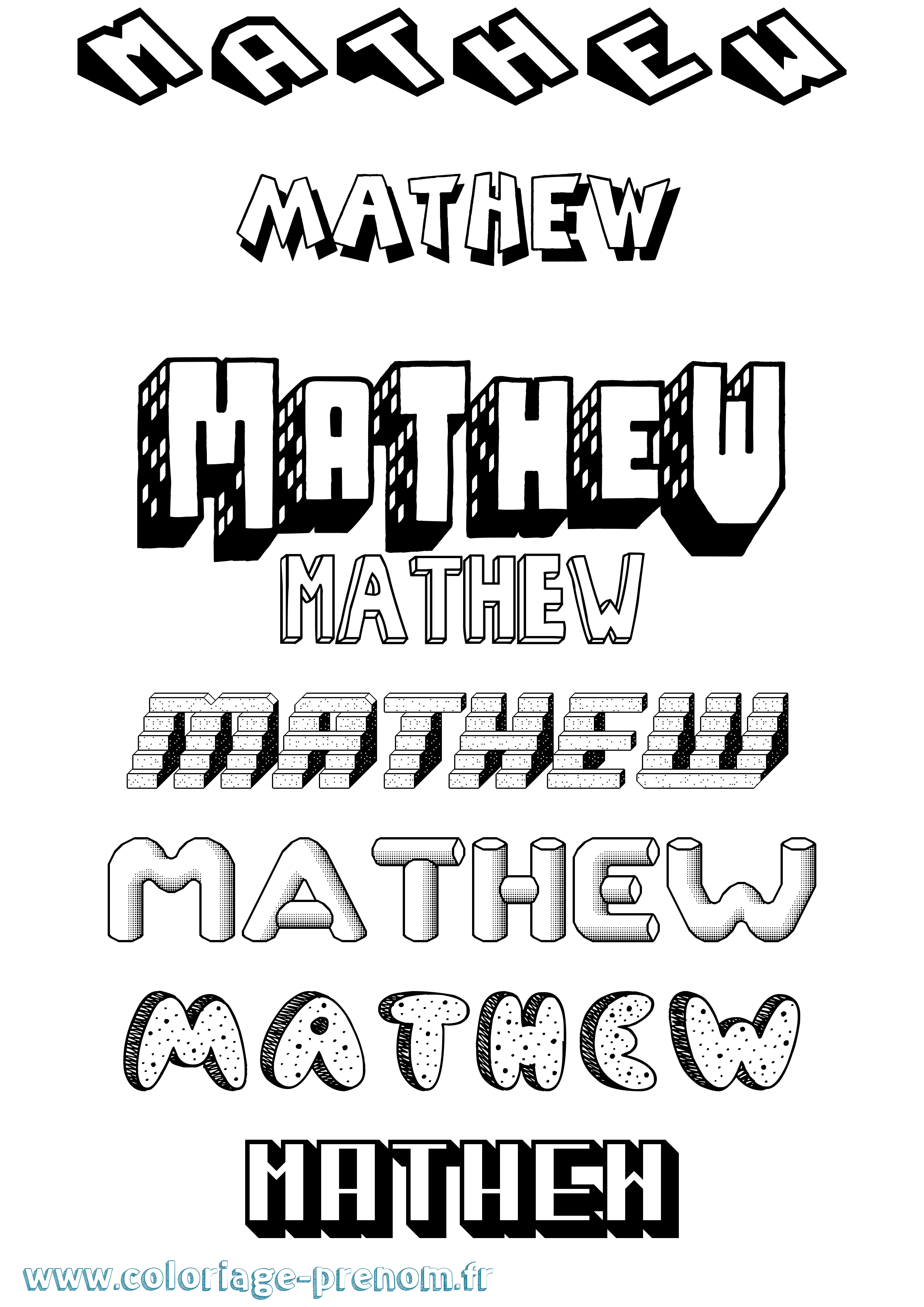 Coloriage prénom Mathew Effet 3D