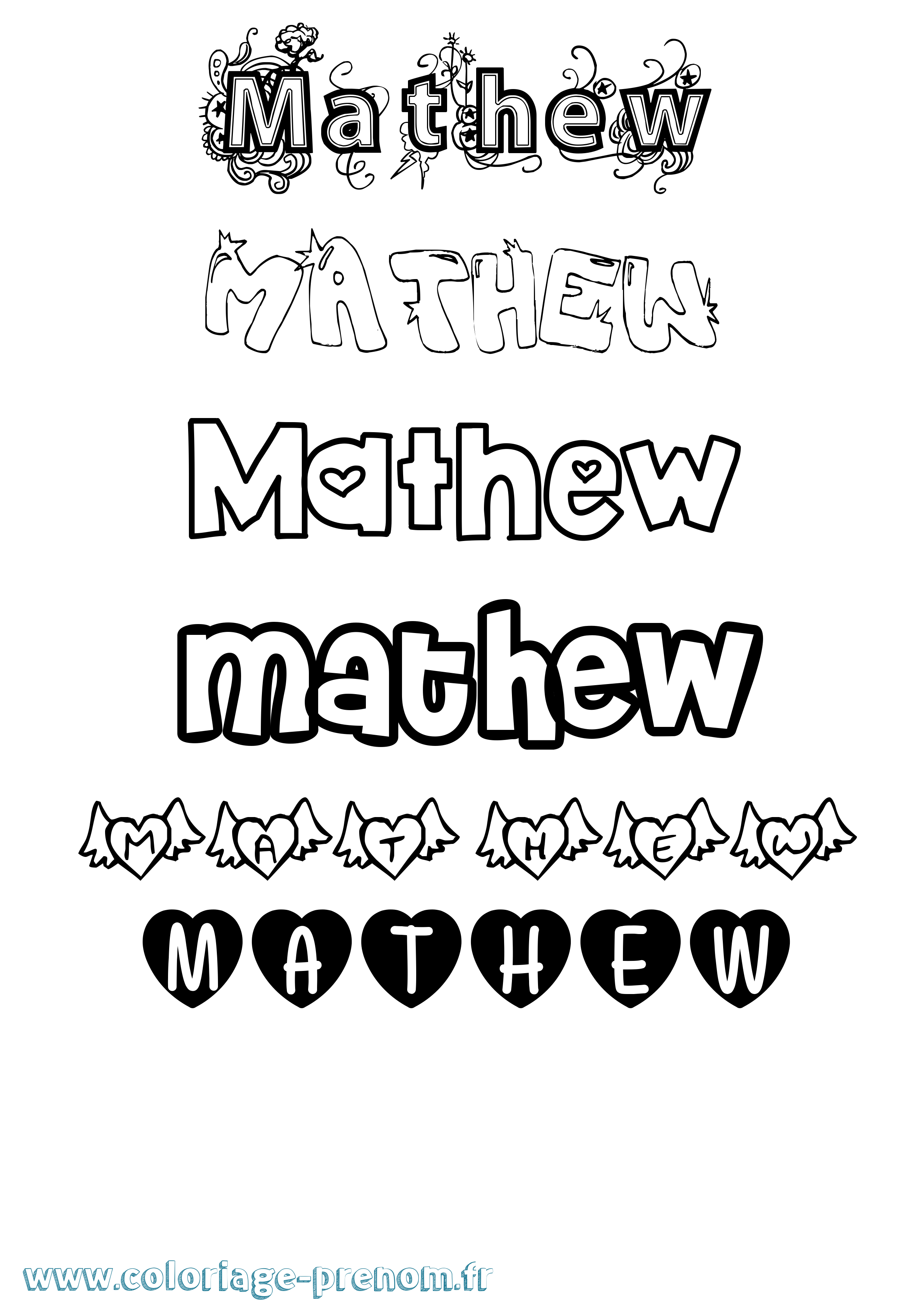 Coloriage prénom Mathew Girly
