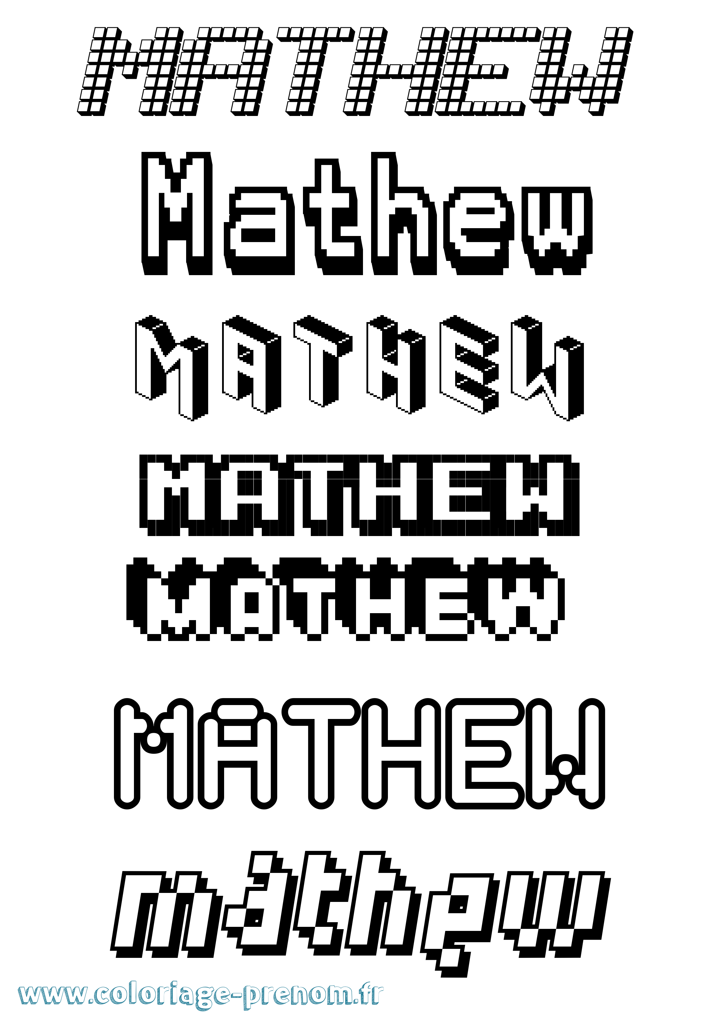 Coloriage prénom Mathew Pixel