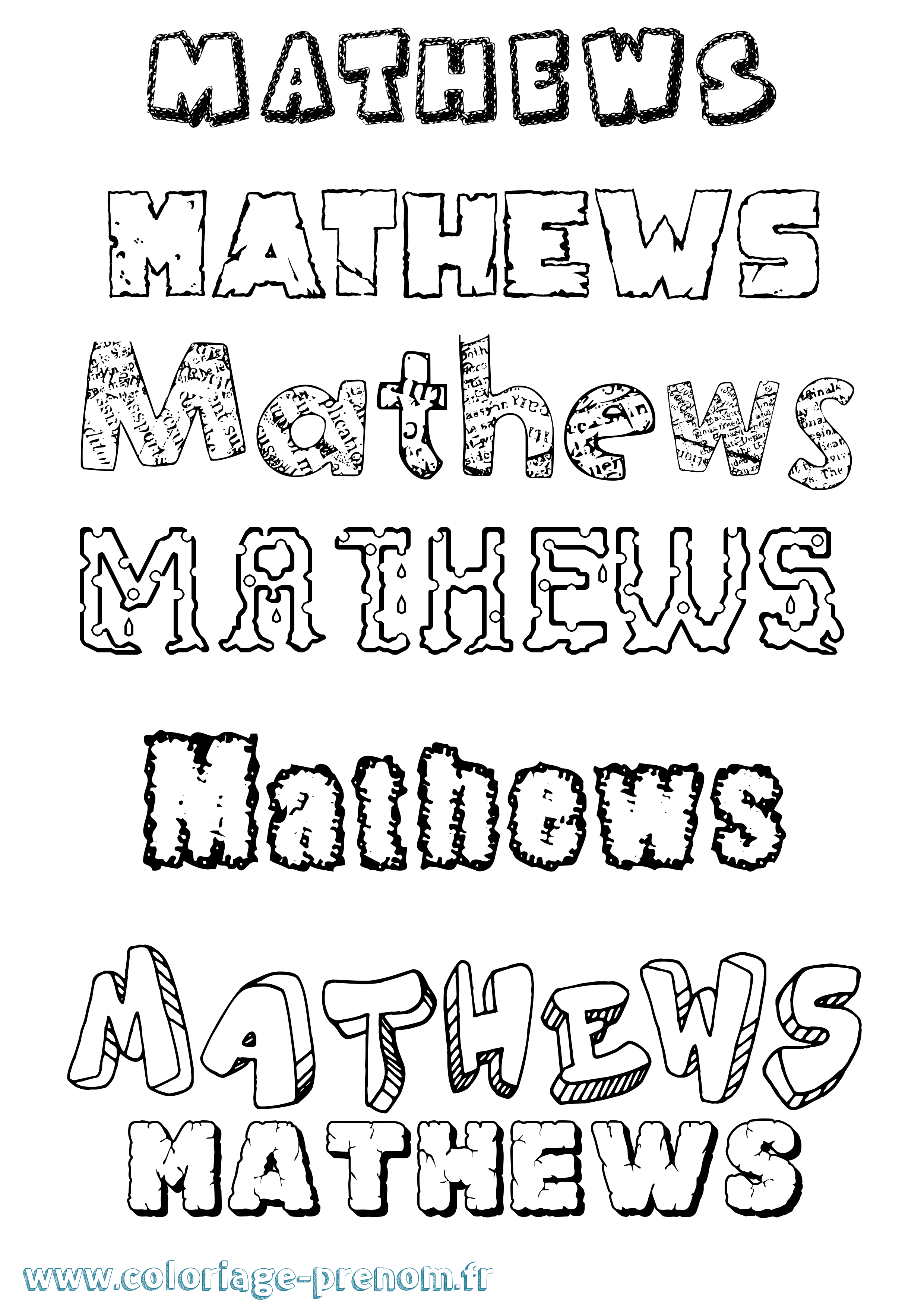 Coloriage prénom Mathews Destructuré