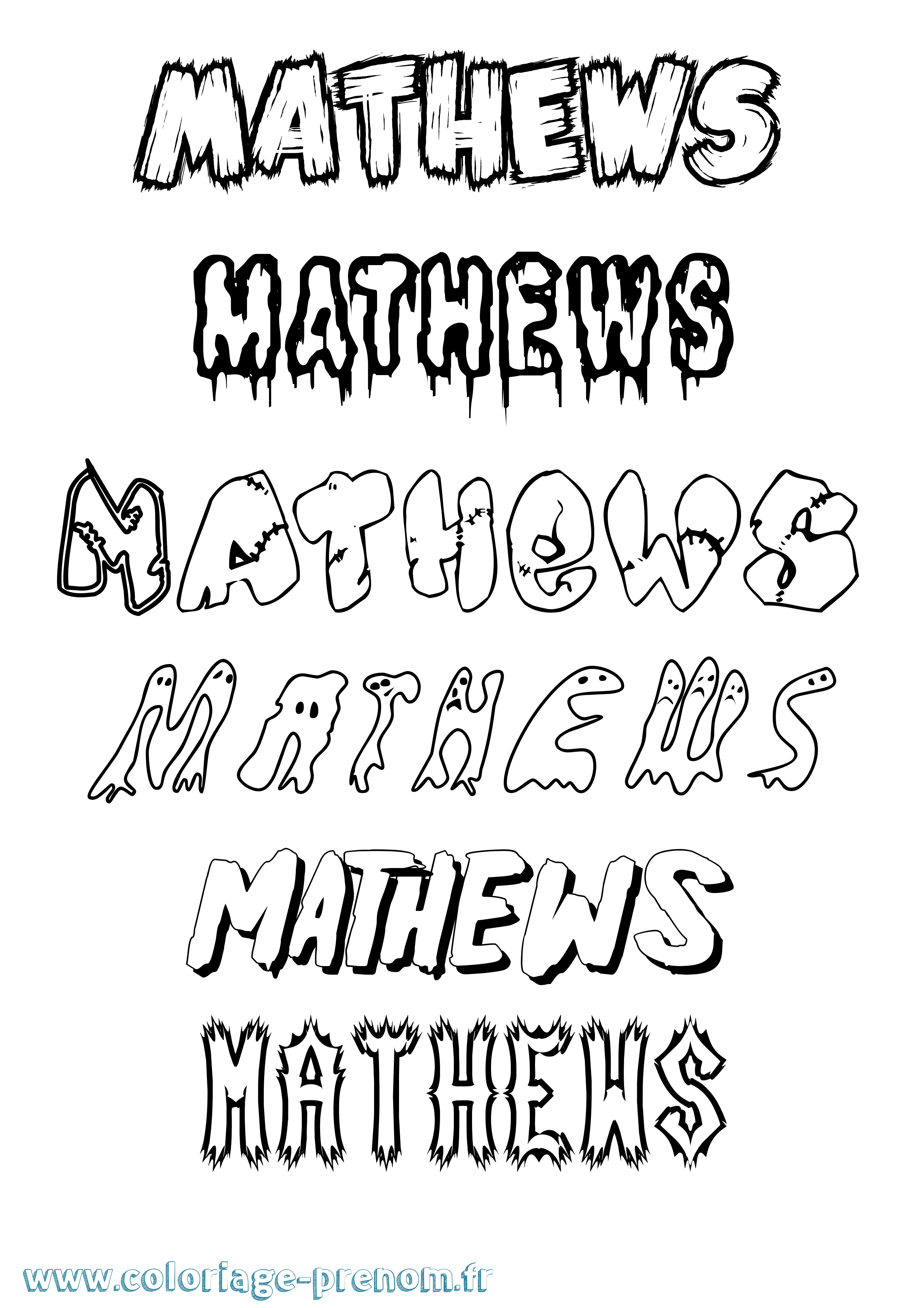 Coloriage prénom Mathews Frisson