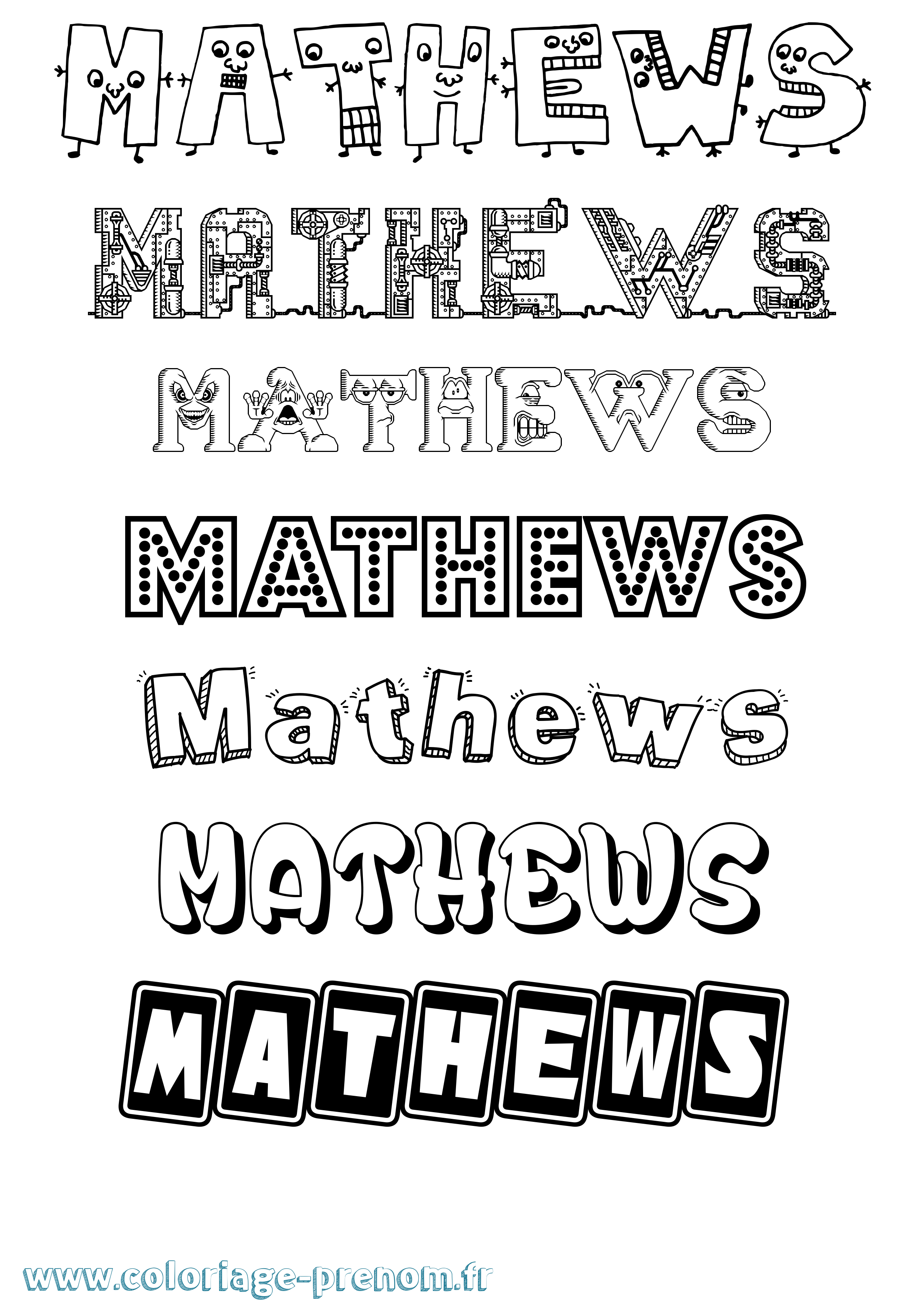 Coloriage prénom Mathews Fun