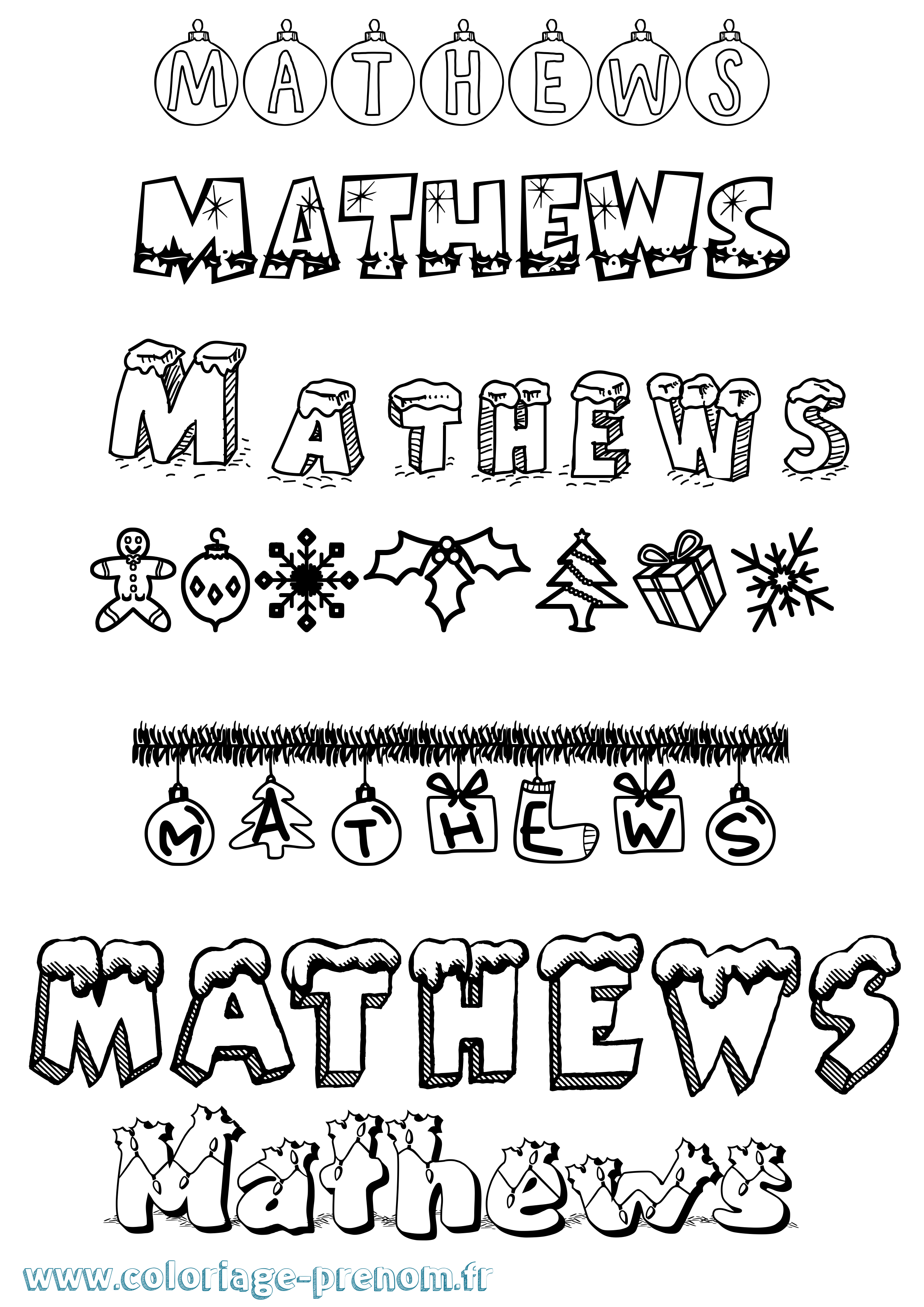 Coloriage prénom Mathews Noël