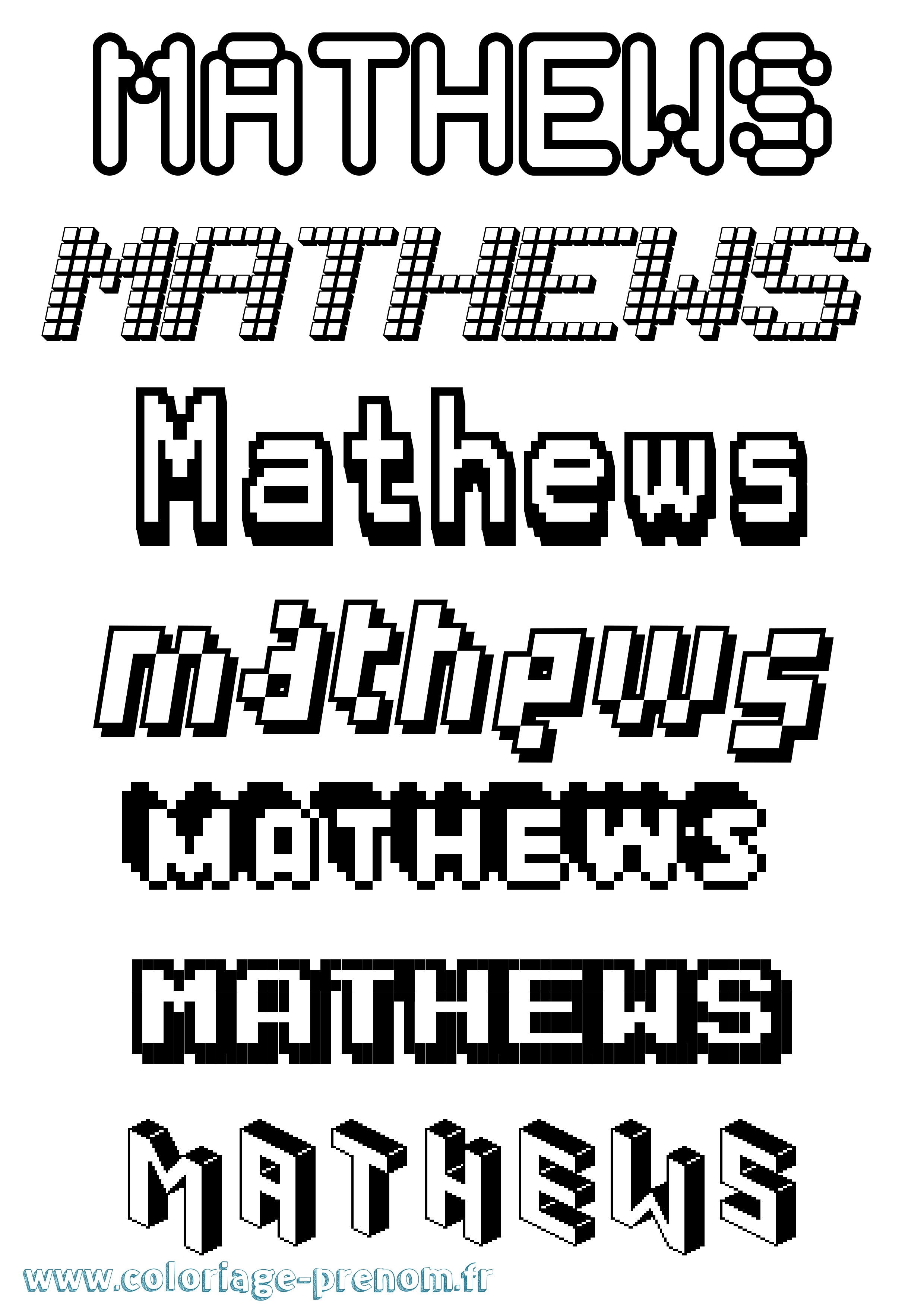 Coloriage prénom Mathews Pixel