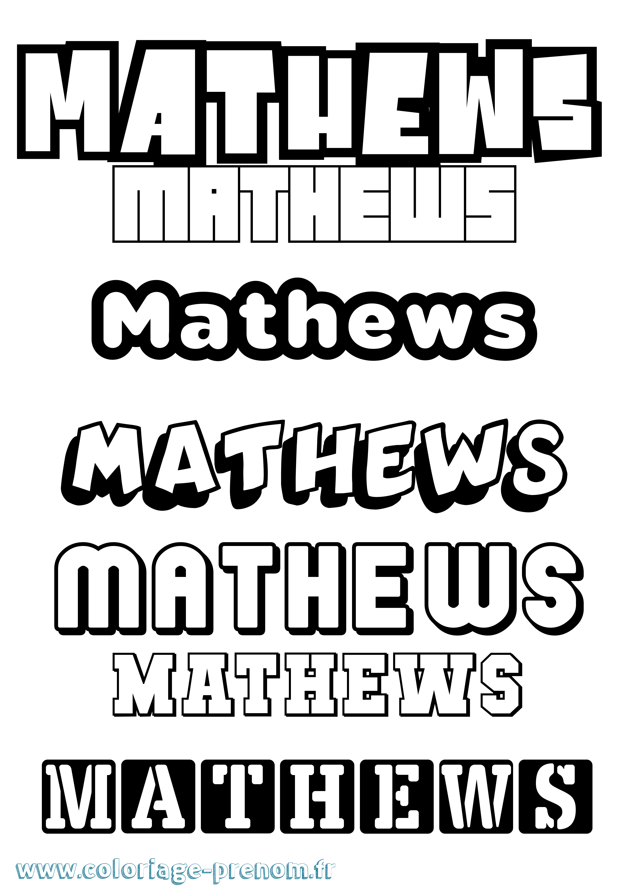 Coloriage prénom Mathews Simple